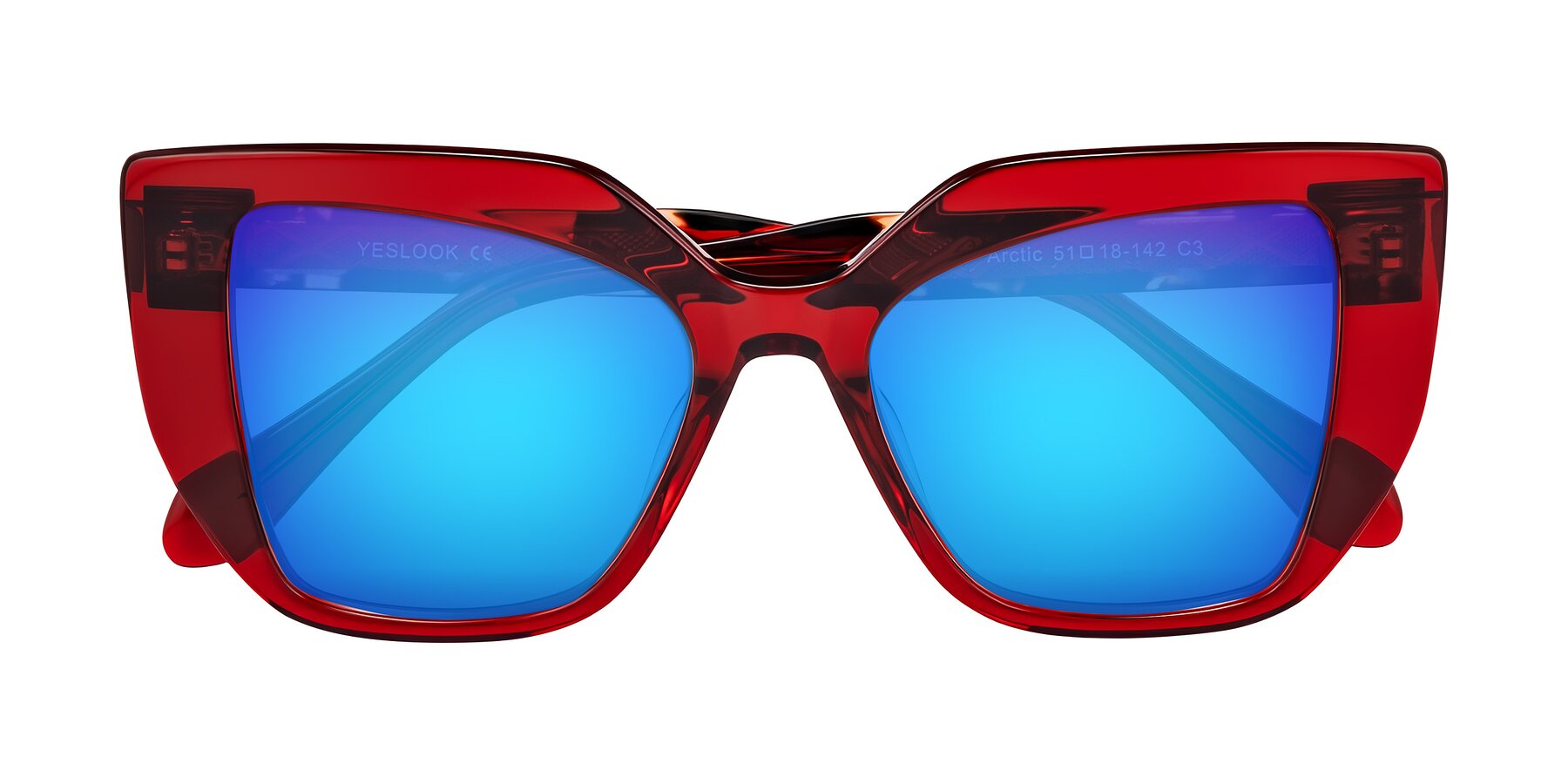 Folded Front of Arctic in Wine with Blue Mirrored Lenses