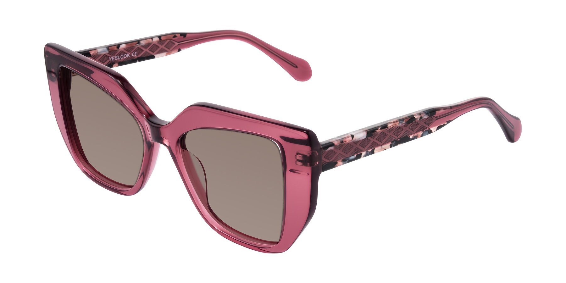 Vilot Contacts Violet Acetate Square Butterfly Tinted Sunglasses with Medium Brown ...