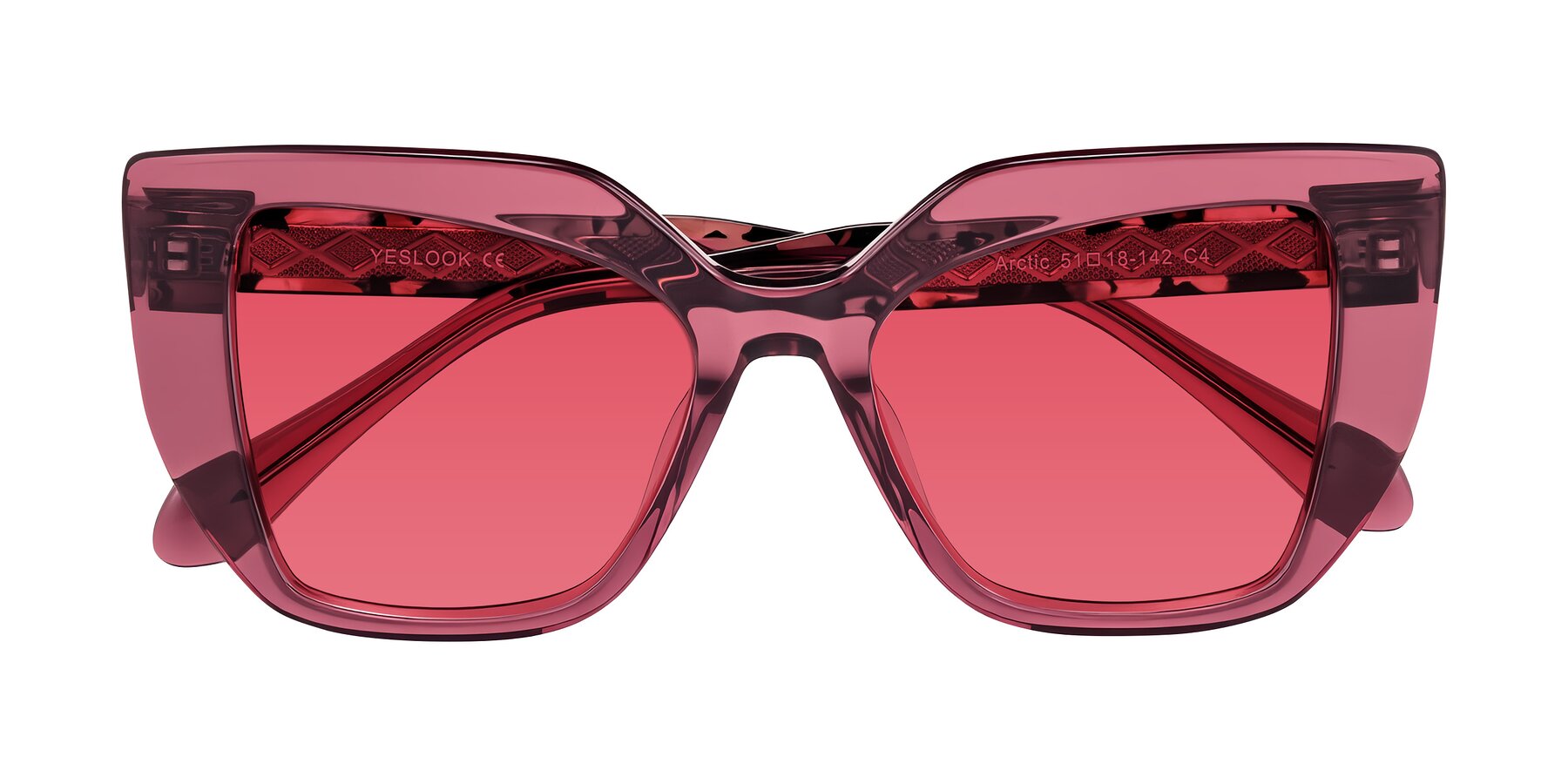 Vilot Contacts Violet Acetate Square Butterfly Tinted Sunglasses with Red Sunwear ...