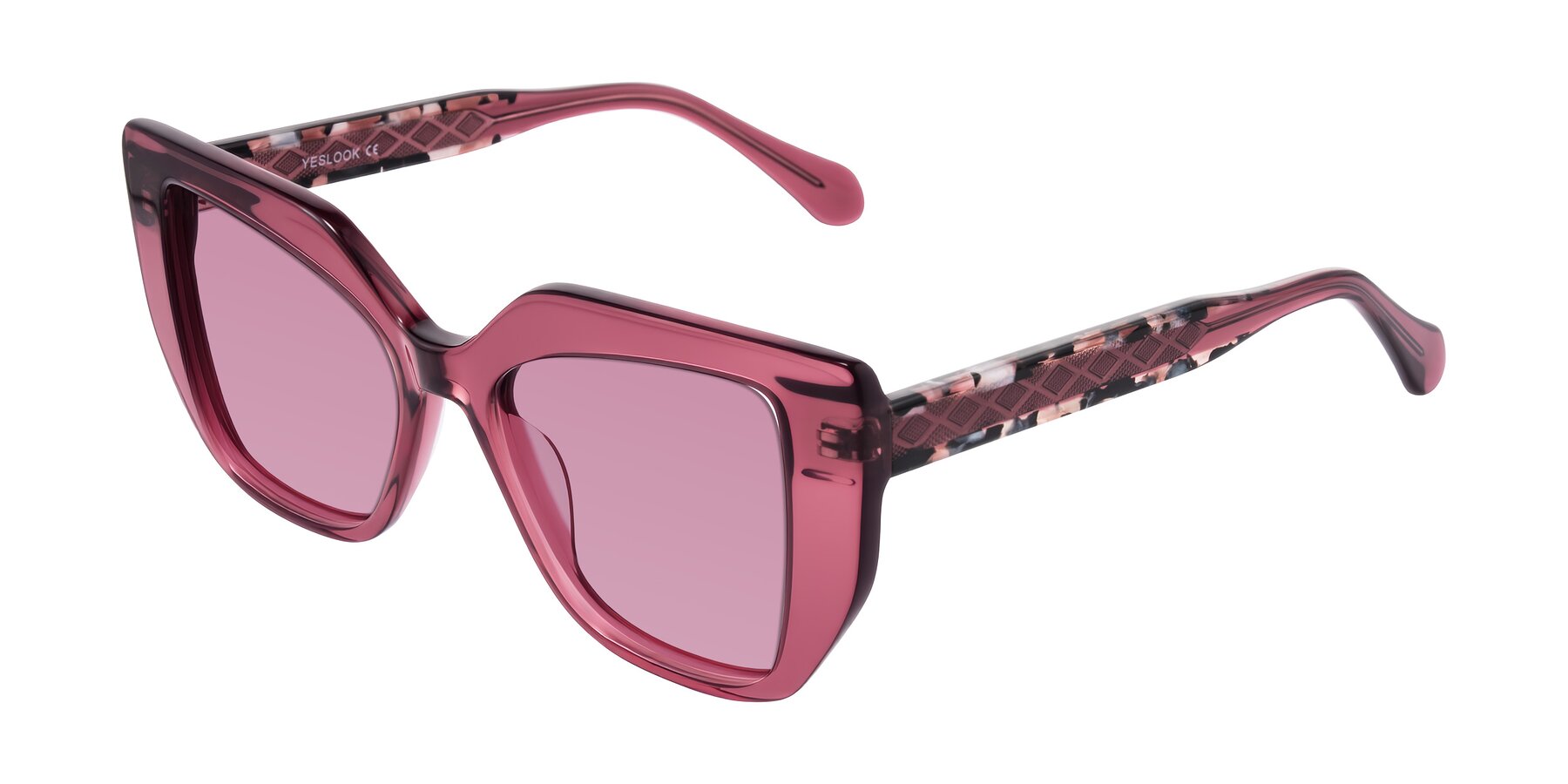 Vilot Contacts Violet Acetate Square Butterfly Tinted Sunglasses with Medium Wine ...