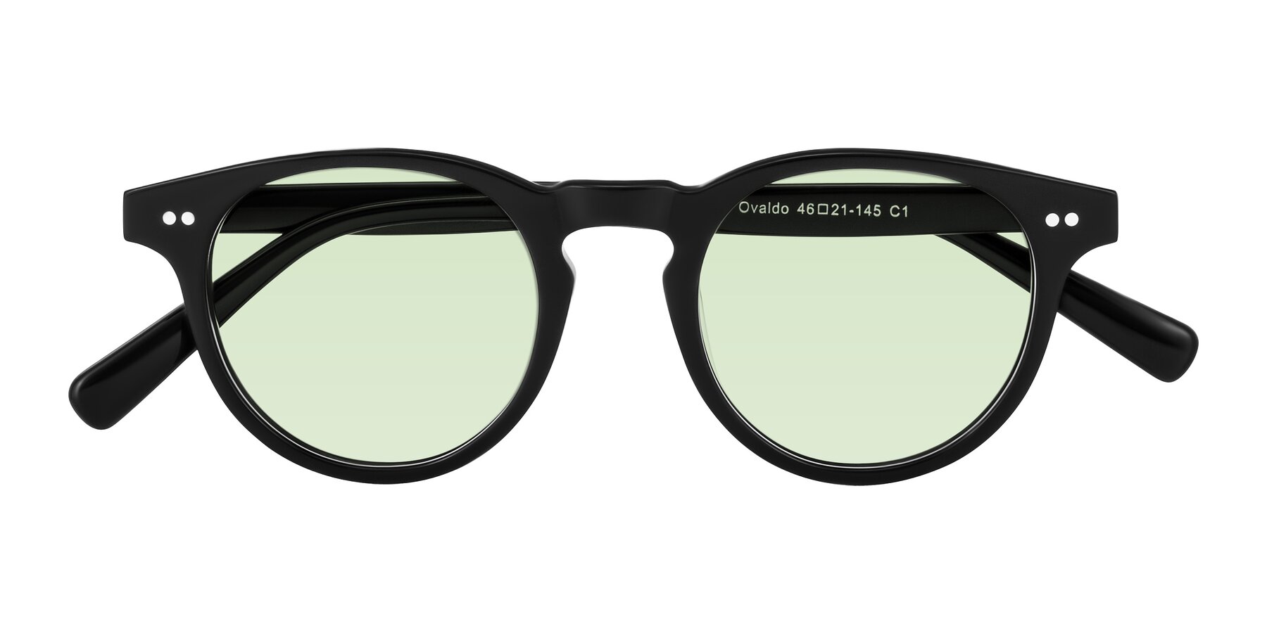 Folded Front of Ovaldo in Black with Light Green Tinted Lenses