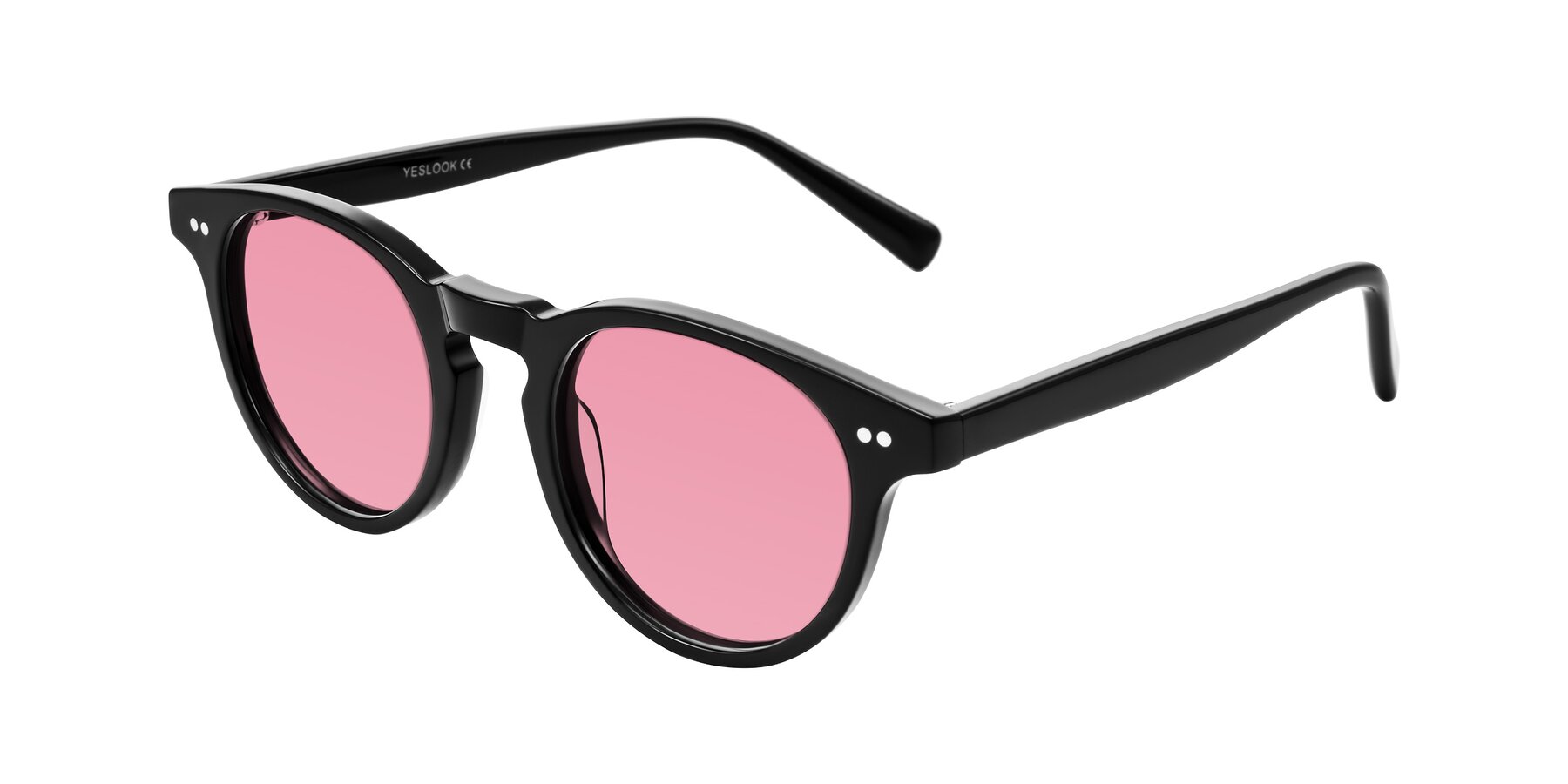 Angle of Ovaldo in Black with Pink Tinted Lenses