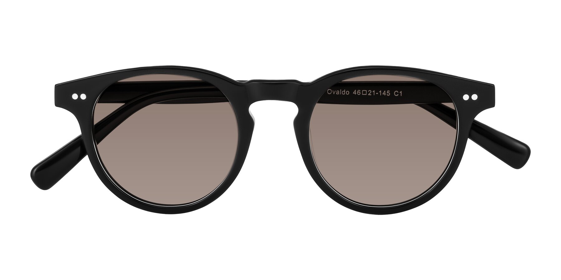 Folded Front of Ovaldo in Black with Medium Brown Tinted Lenses