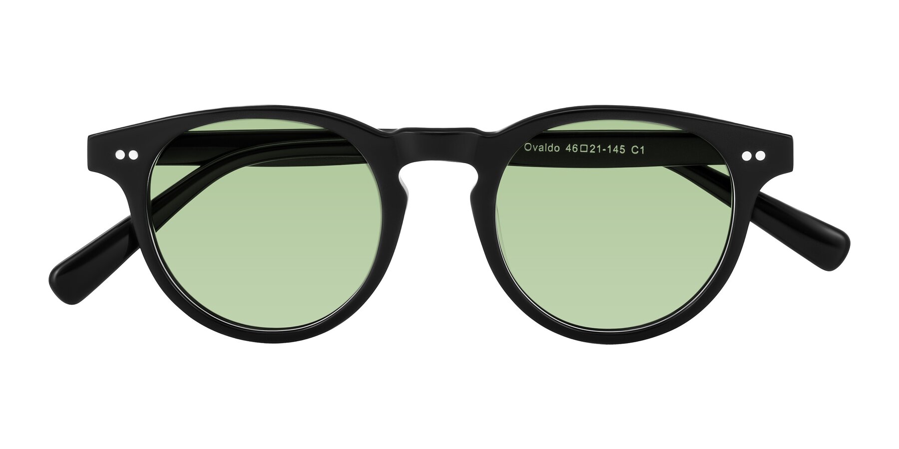 Folded Front of Ovaldo in Black with Medium Green Tinted Lenses