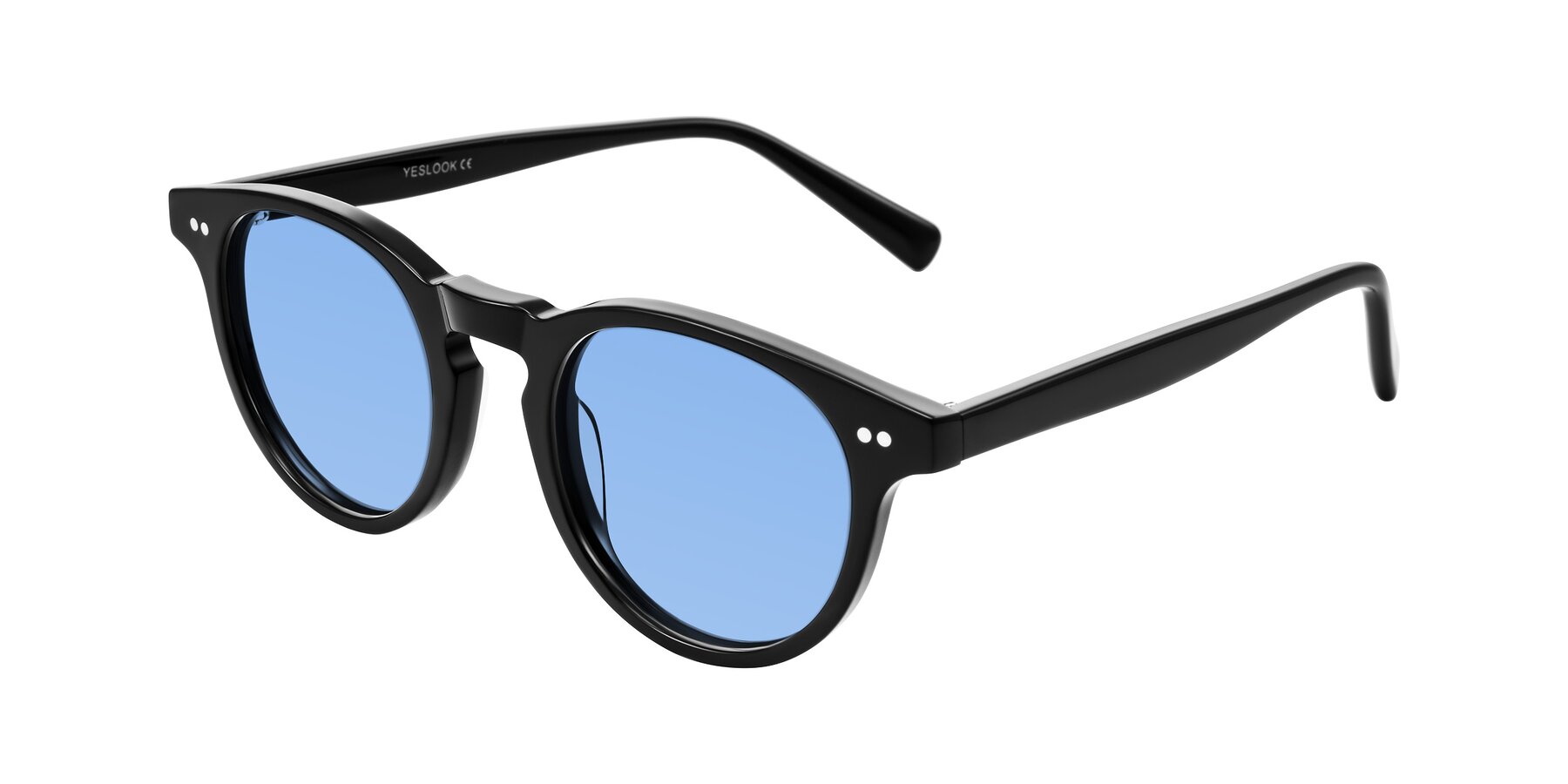 Angle of Ovaldo in Black with Medium Blue Tinted Lenses