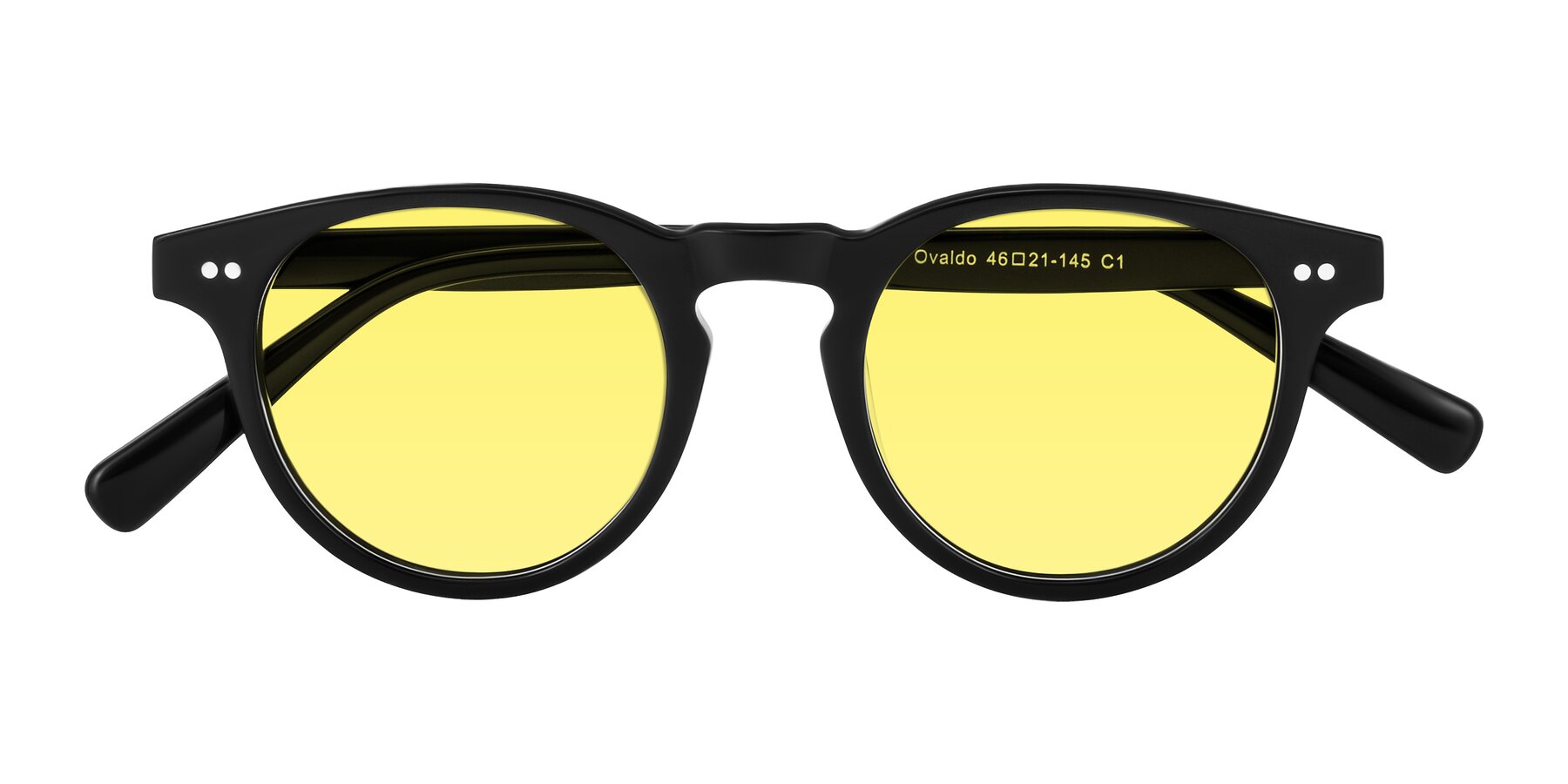 Folded Front of Ovaldo in Black with Medium Yellow Tinted Lenses
