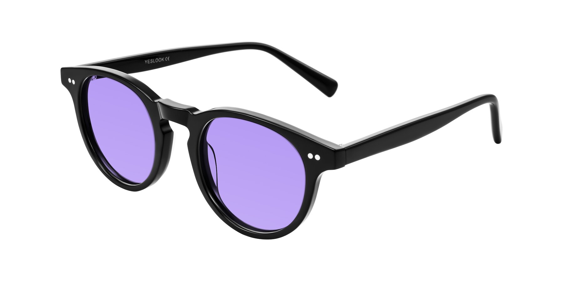 Angle of Ovaldo in Black with Medium Purple Tinted Lenses