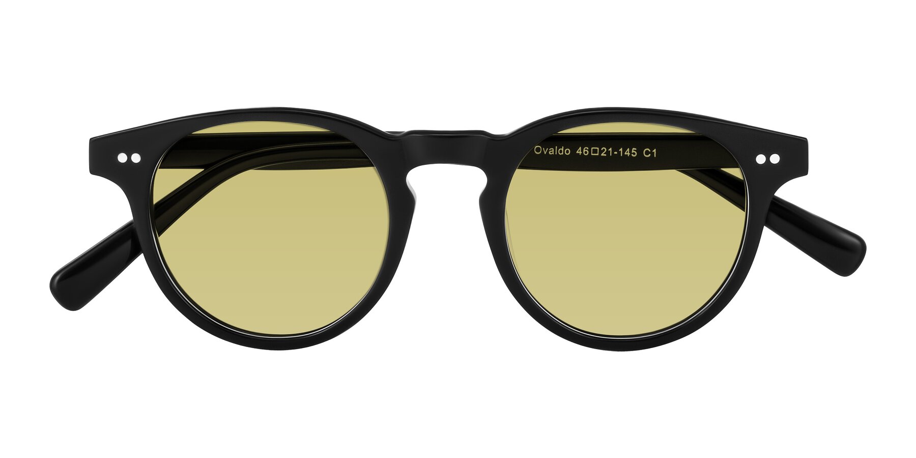 Folded Front of Ovaldo in Black with Medium Champagne Tinted Lenses