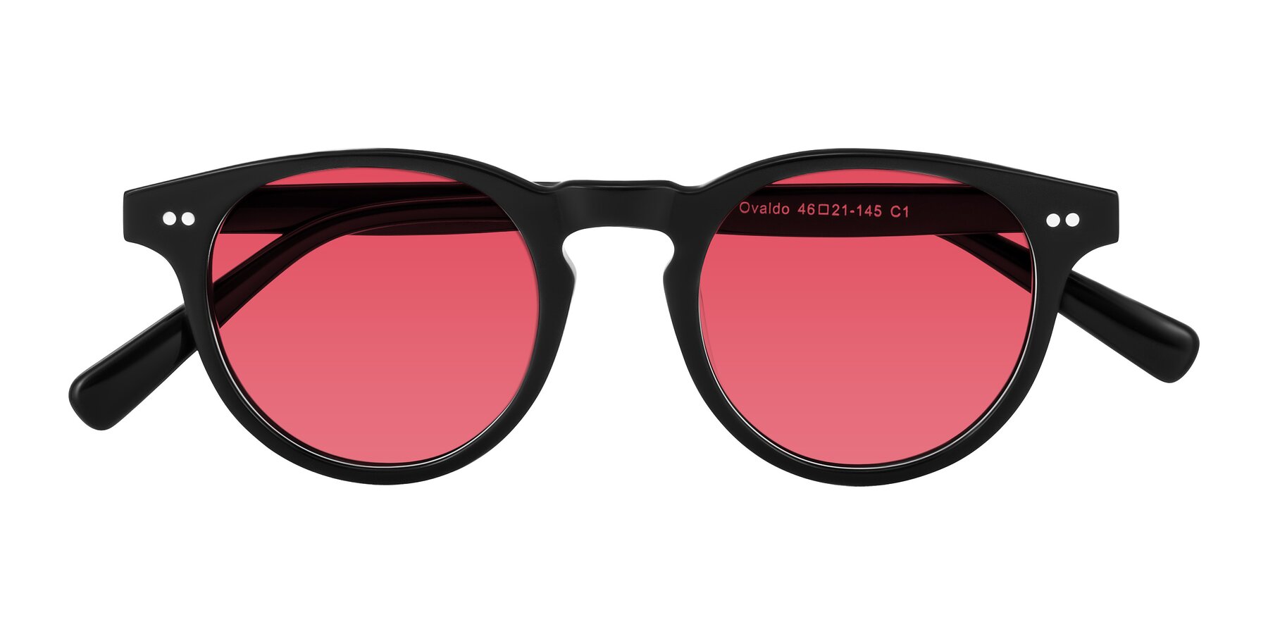Folded Front of Ovaldo in Black with Red Tinted Lenses