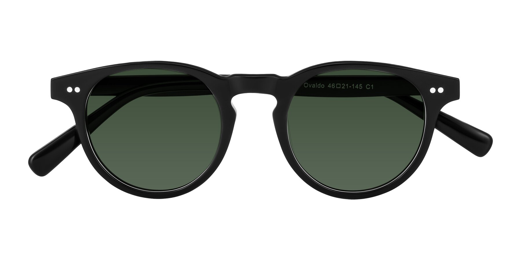 Folded Front of Ovaldo in Black with Green Tinted Lenses