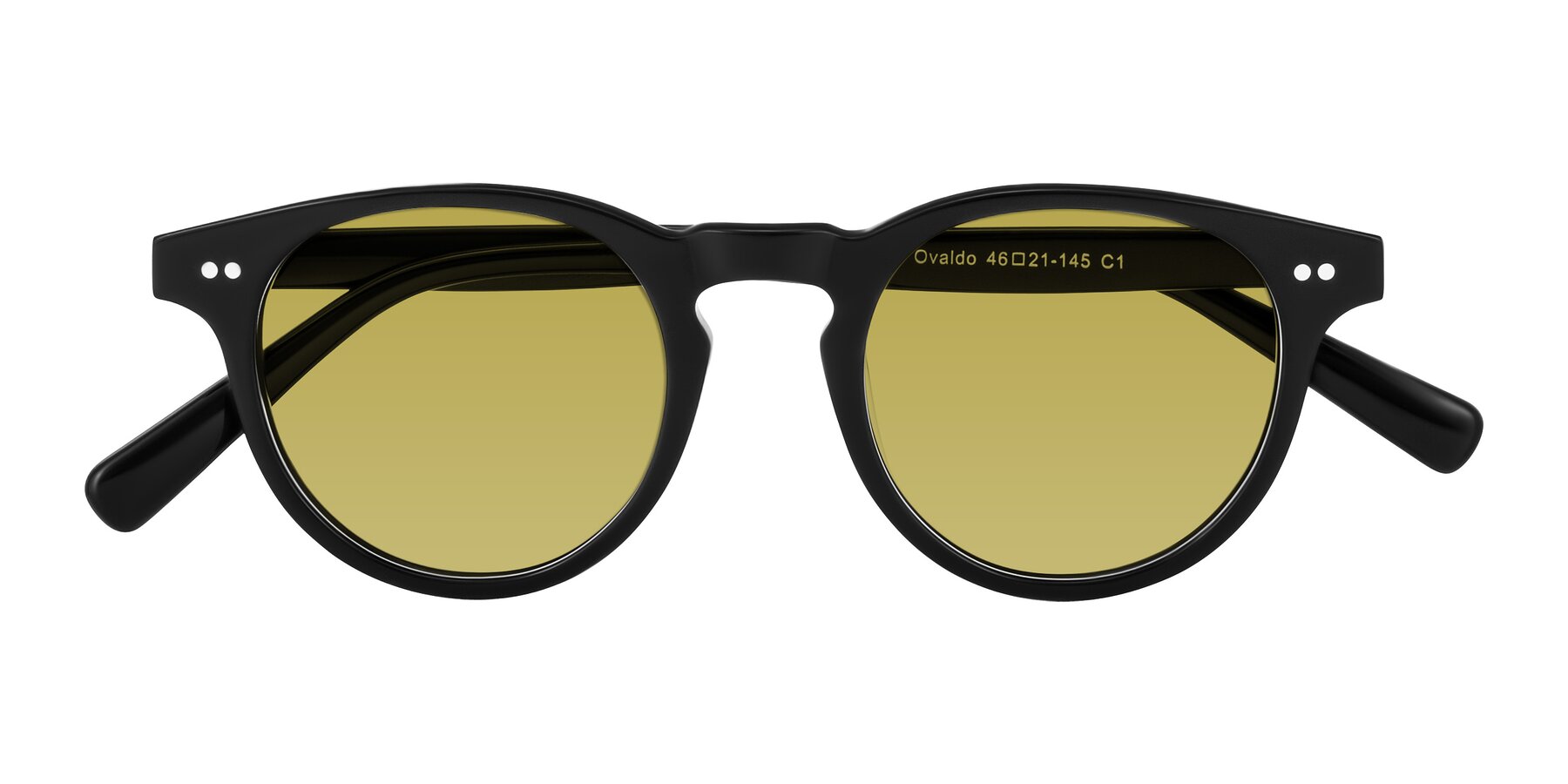 Folded Front of Ovaldo in Black with Champagne Tinted Lenses