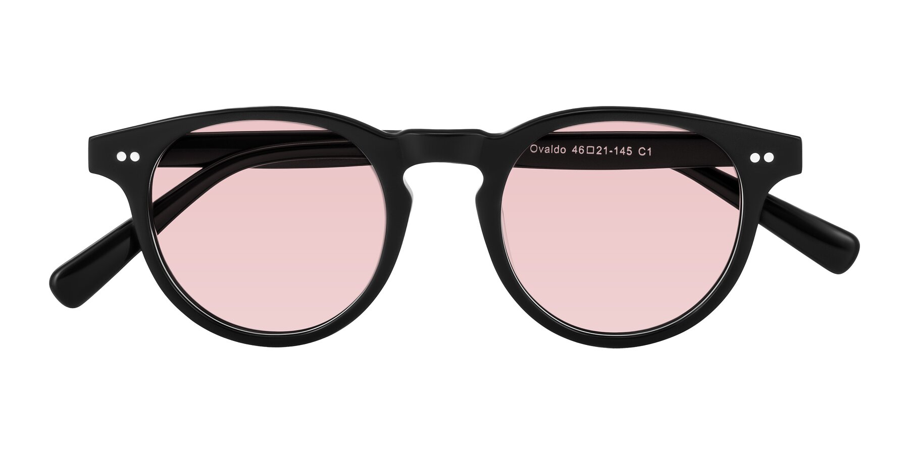 Folded Front of Ovaldo in Black with Light Garnet Tinted Lenses