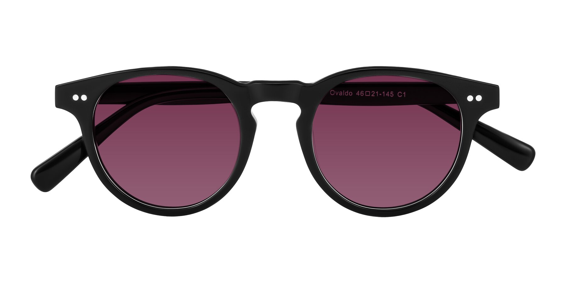 Folded Front of Ovaldo in Black with Wine Tinted Lenses
