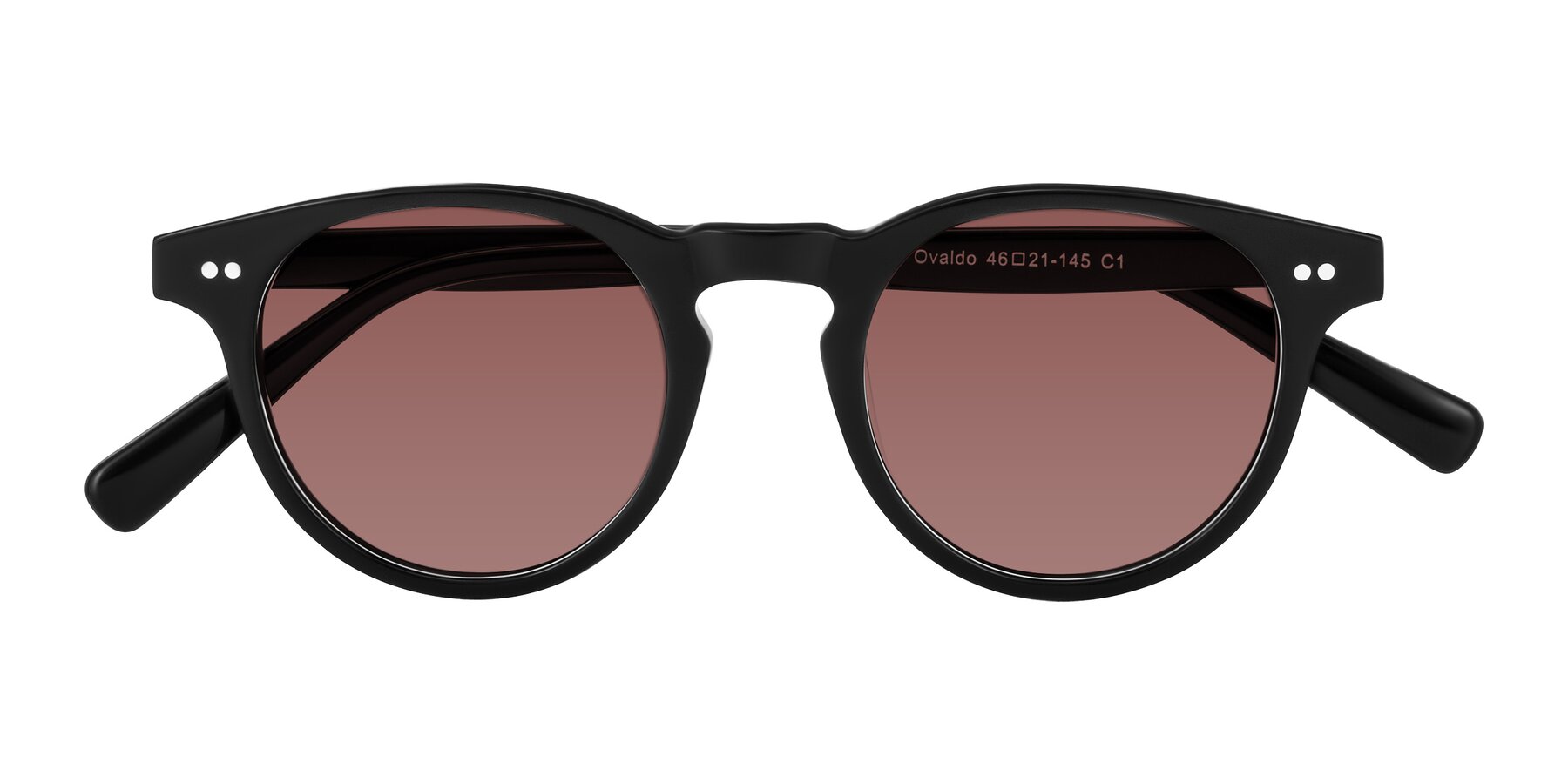 Folded Front of Ovaldo in Black with Garnet Tinted Lenses