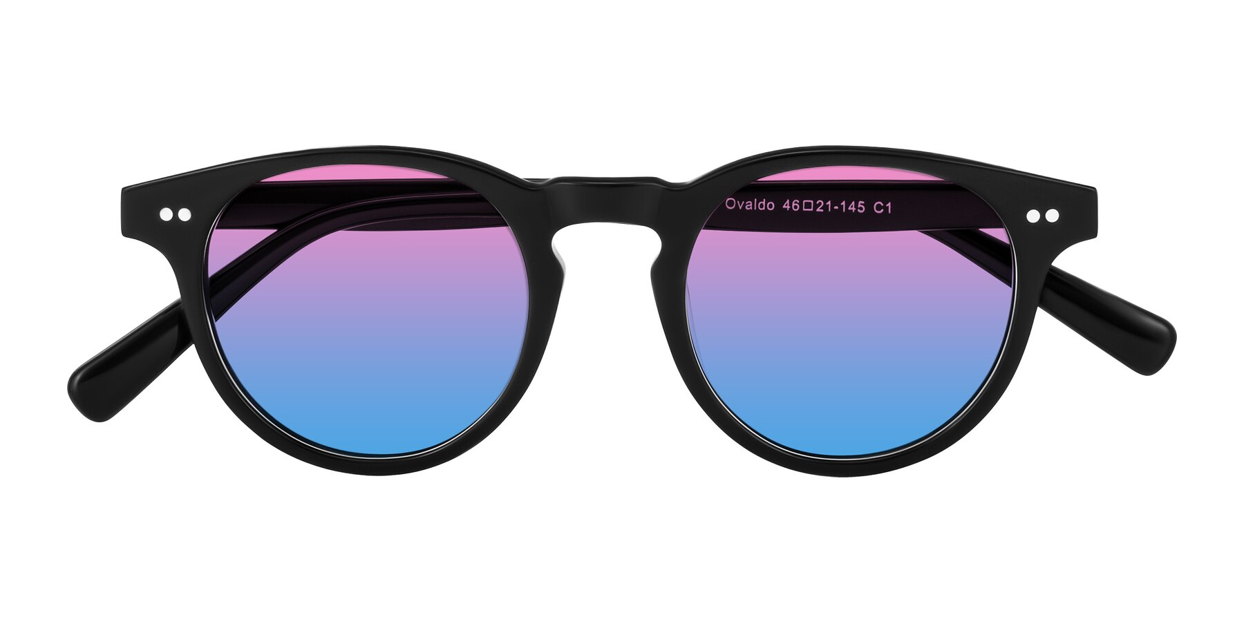 Folded Front of Ovaldo in Black with Pink / Blue Gradient Lenses