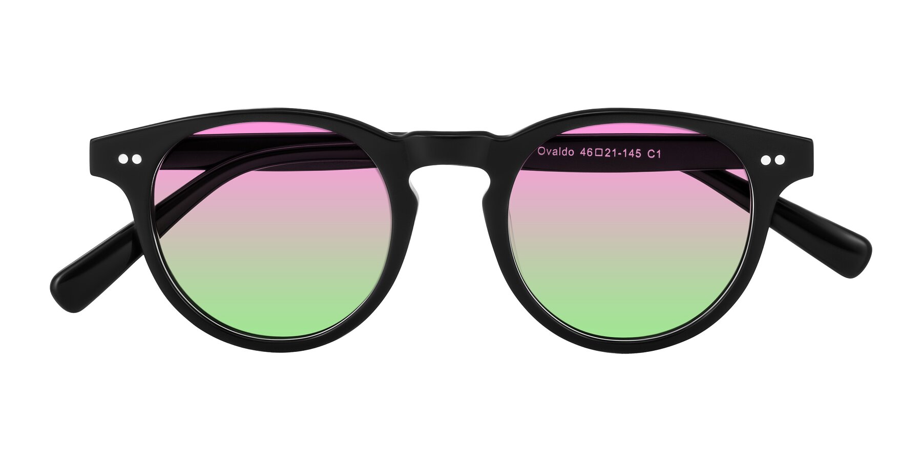 Folded Front of Ovaldo in Black with Pink / Green Gradient Lenses