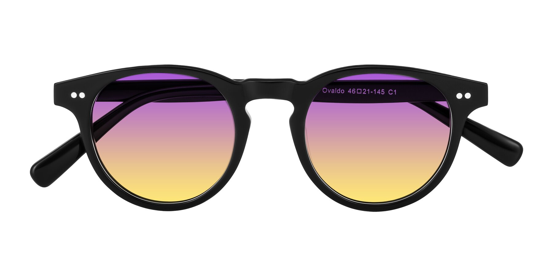 Folded Front of Ovaldo in Black with Purple / Yellow Gradient Lenses
