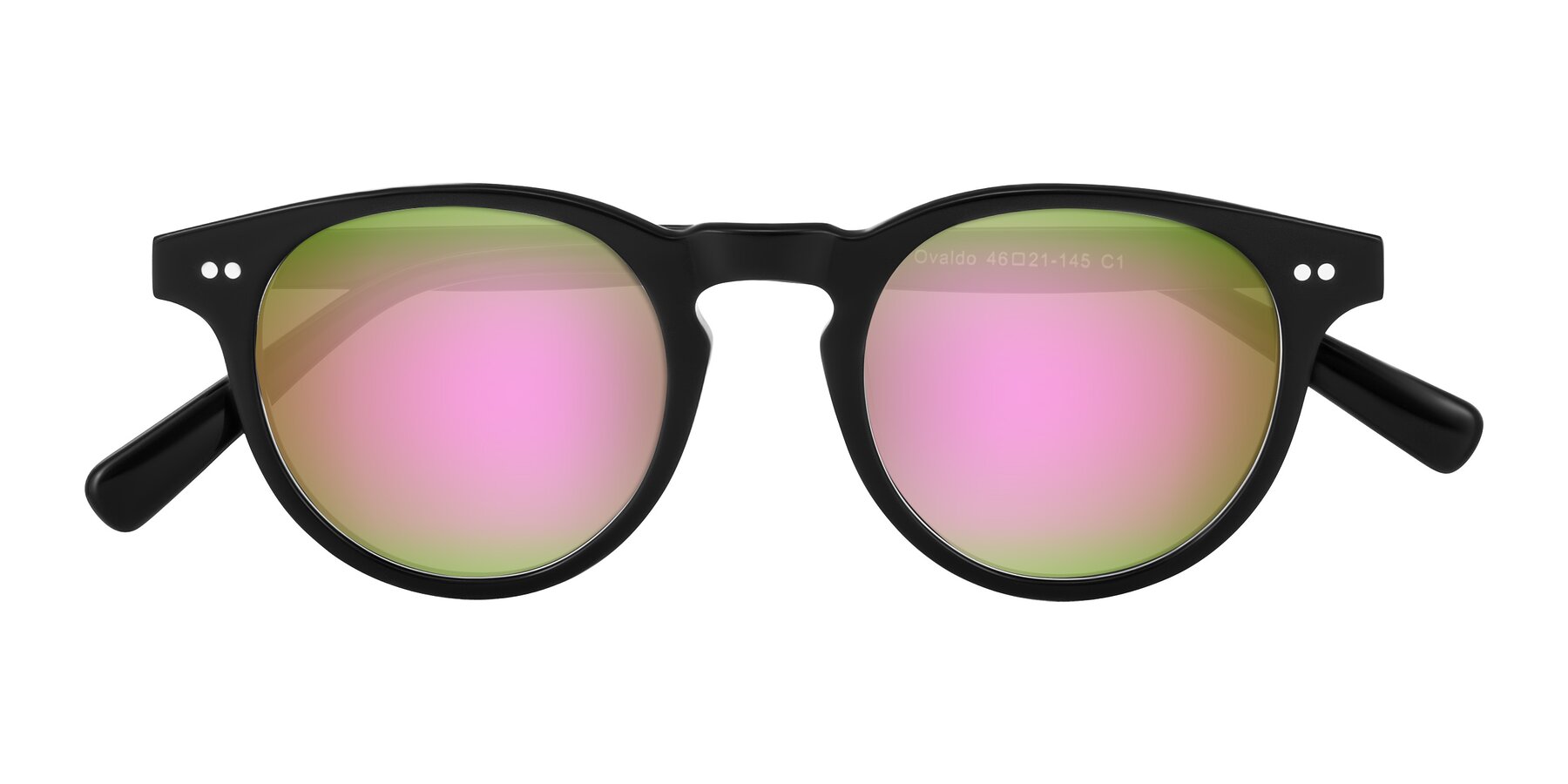 Folded Front of Ovaldo in Black with Pink Mirrored Lenses