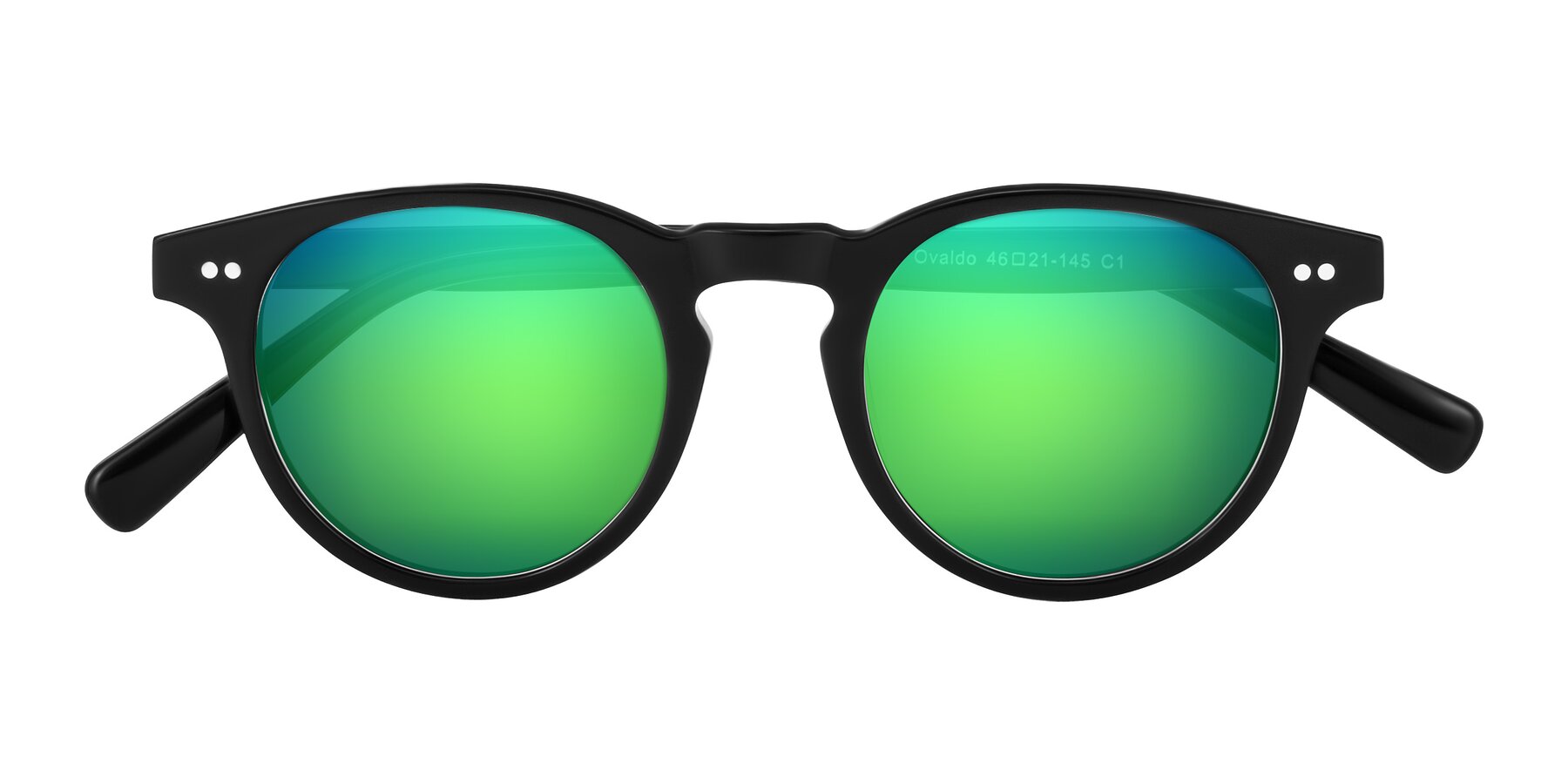 Folded Front of Ovaldo in Black with Green Mirrored Lenses