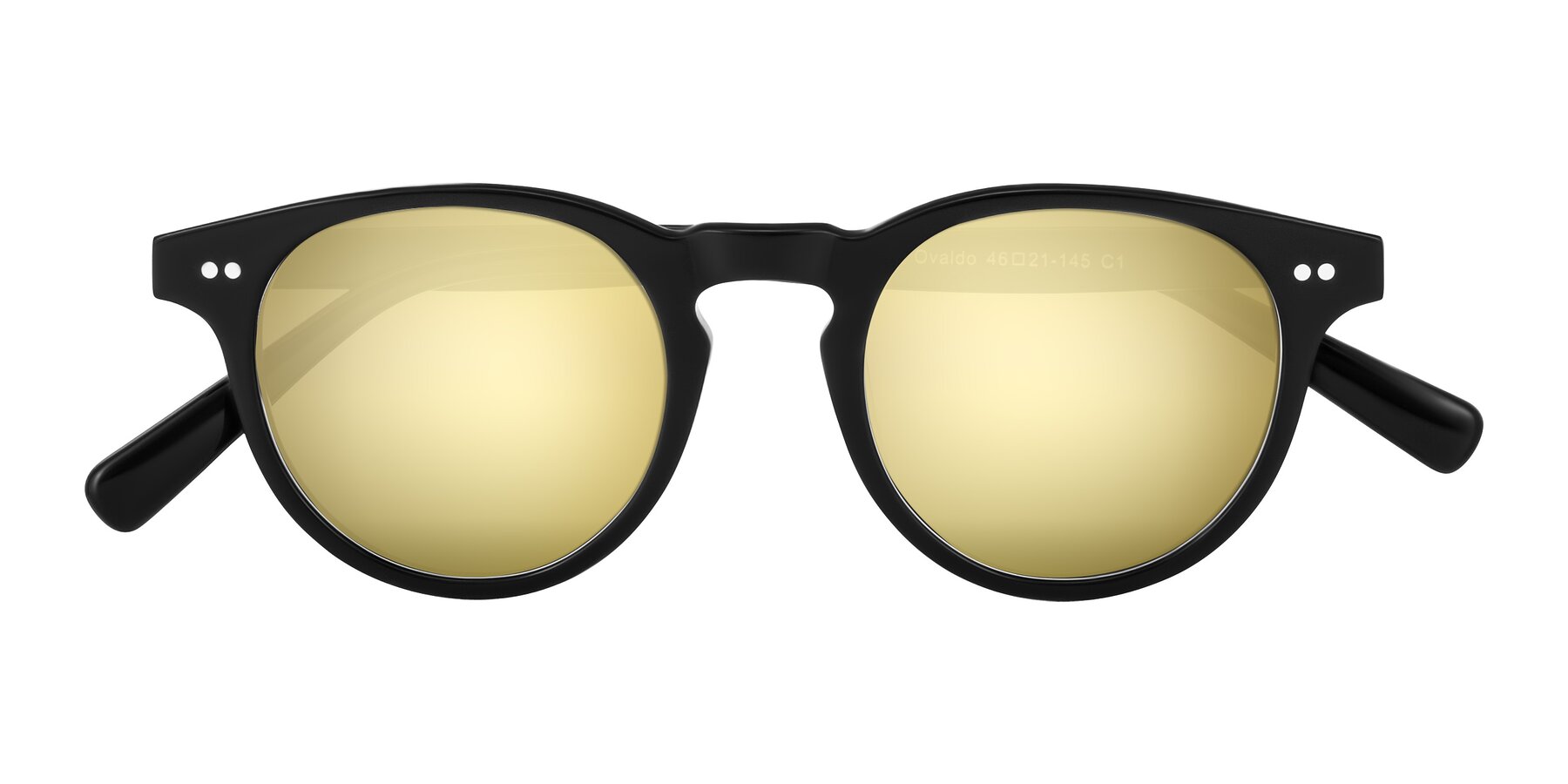 Folded Front of Ovaldo in Black with Gold Mirrored Lenses