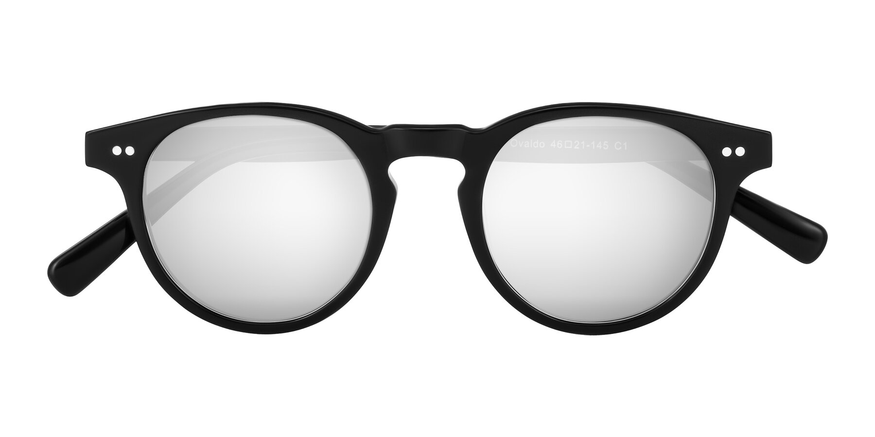 Folded Front of Ovaldo in Black with Silver Mirrored Lenses