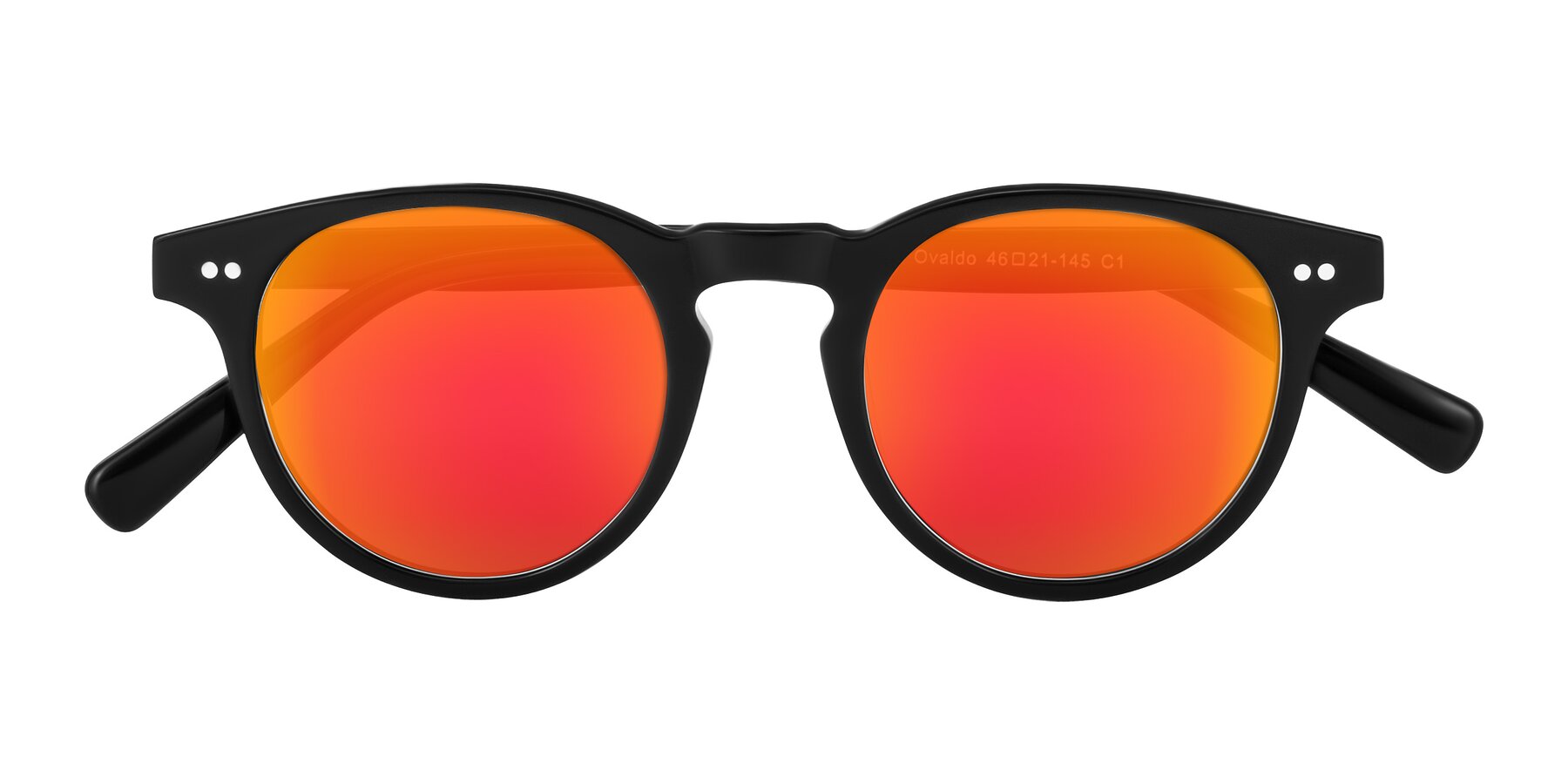 Folded Front of Ovaldo in Black with Red Gold Mirrored Lenses