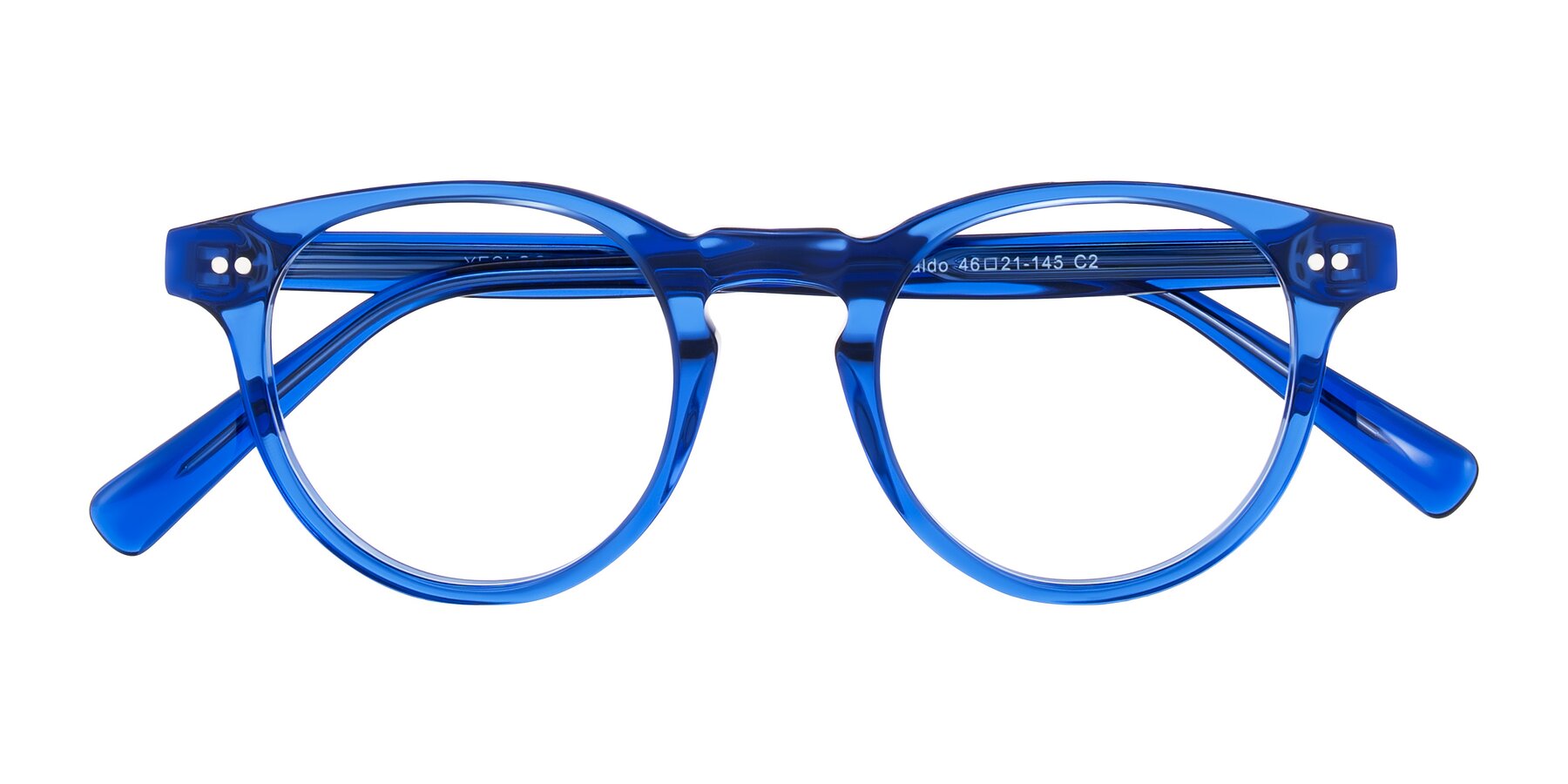 Folded Front of Ovaldo in Blue with Clear Reading Eyeglass Lenses