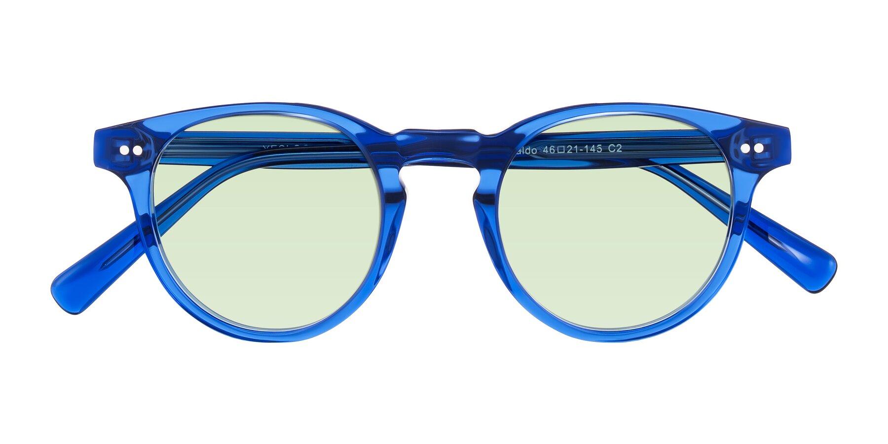 Folded Front of Ovaldo in Blue with Light Green Tinted Lenses