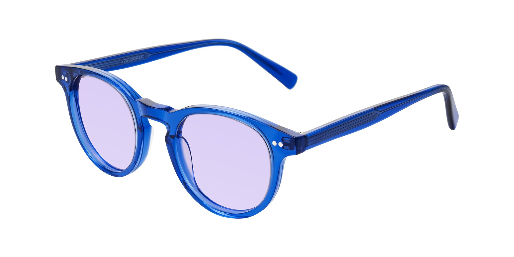 Angle of Ovaldo in Blue with Light Purple Tinted Lenses