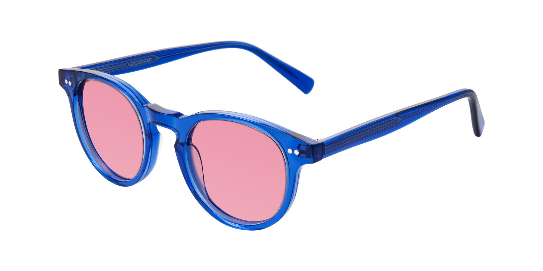 Angle of Ovaldo in Blue with Pink Tinted Lenses