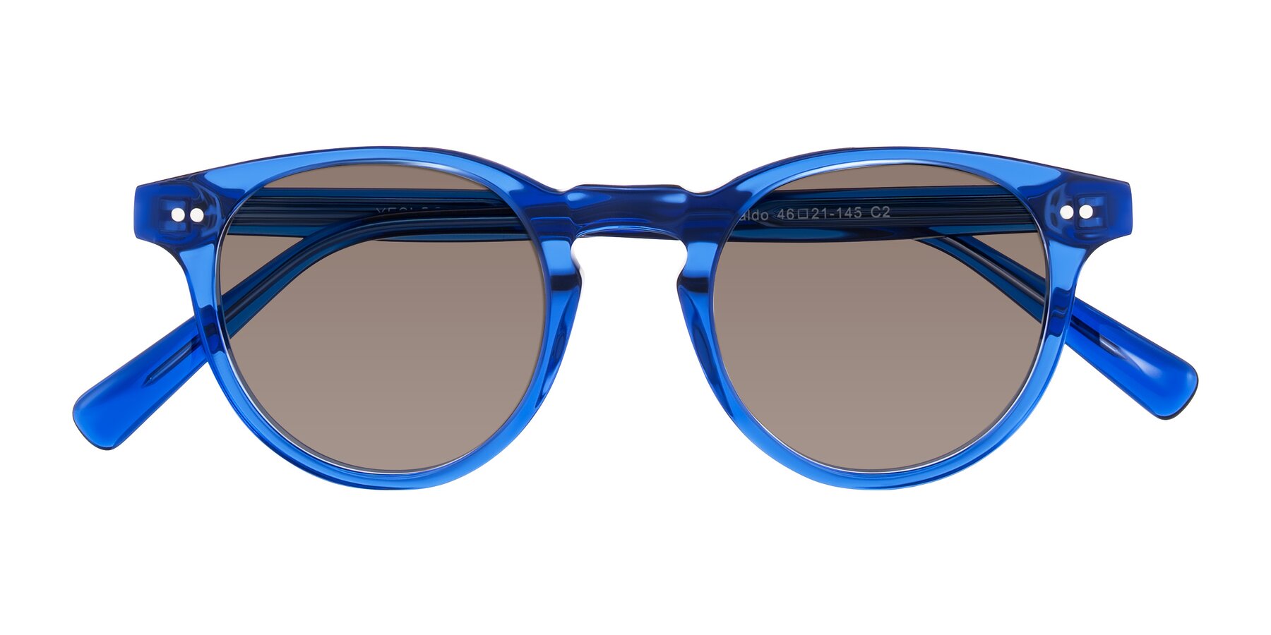Folded Front of Ovaldo in Blue with Medium Brown Tinted Lenses