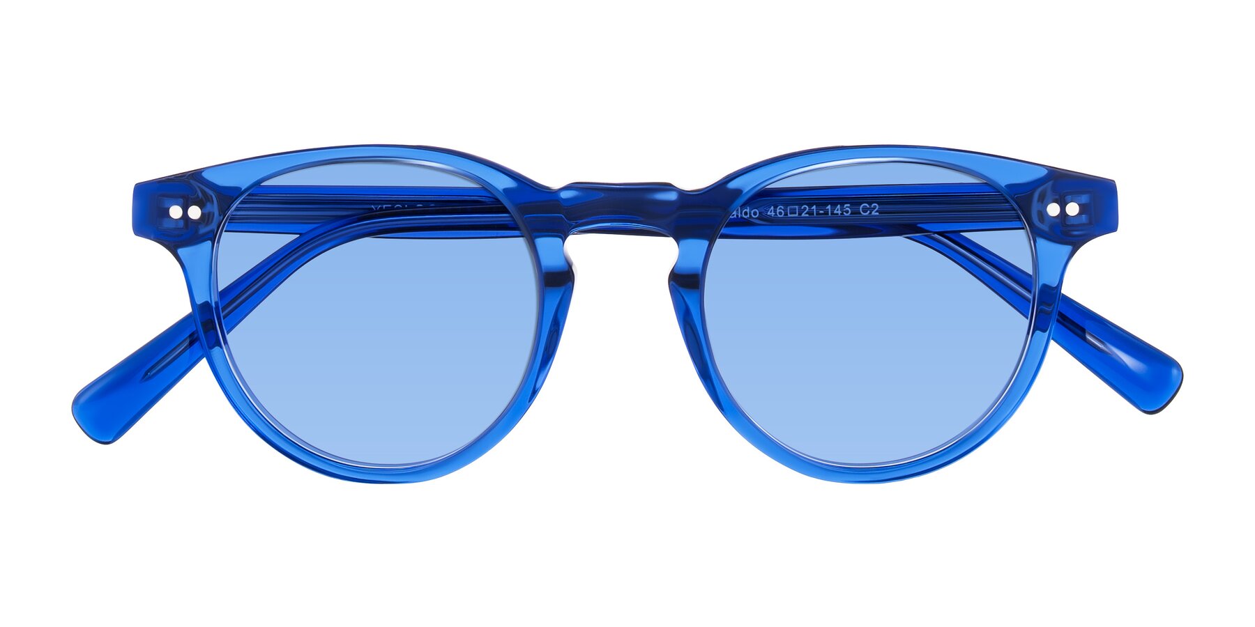 Folded Front of Ovaldo in Blue with Medium Blue Tinted Lenses