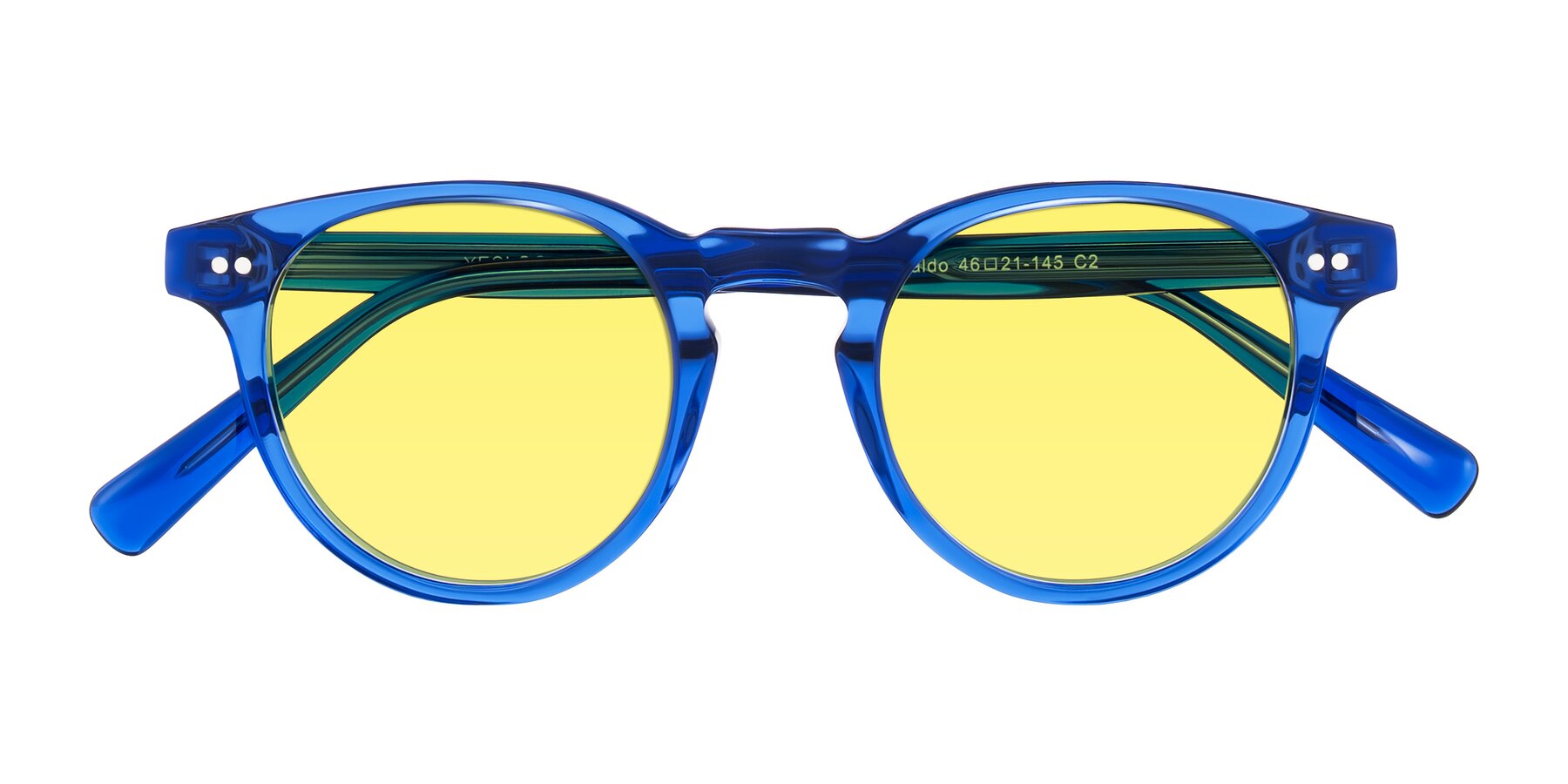 Folded Front of Ovaldo in Blue with Medium Yellow Tinted Lenses