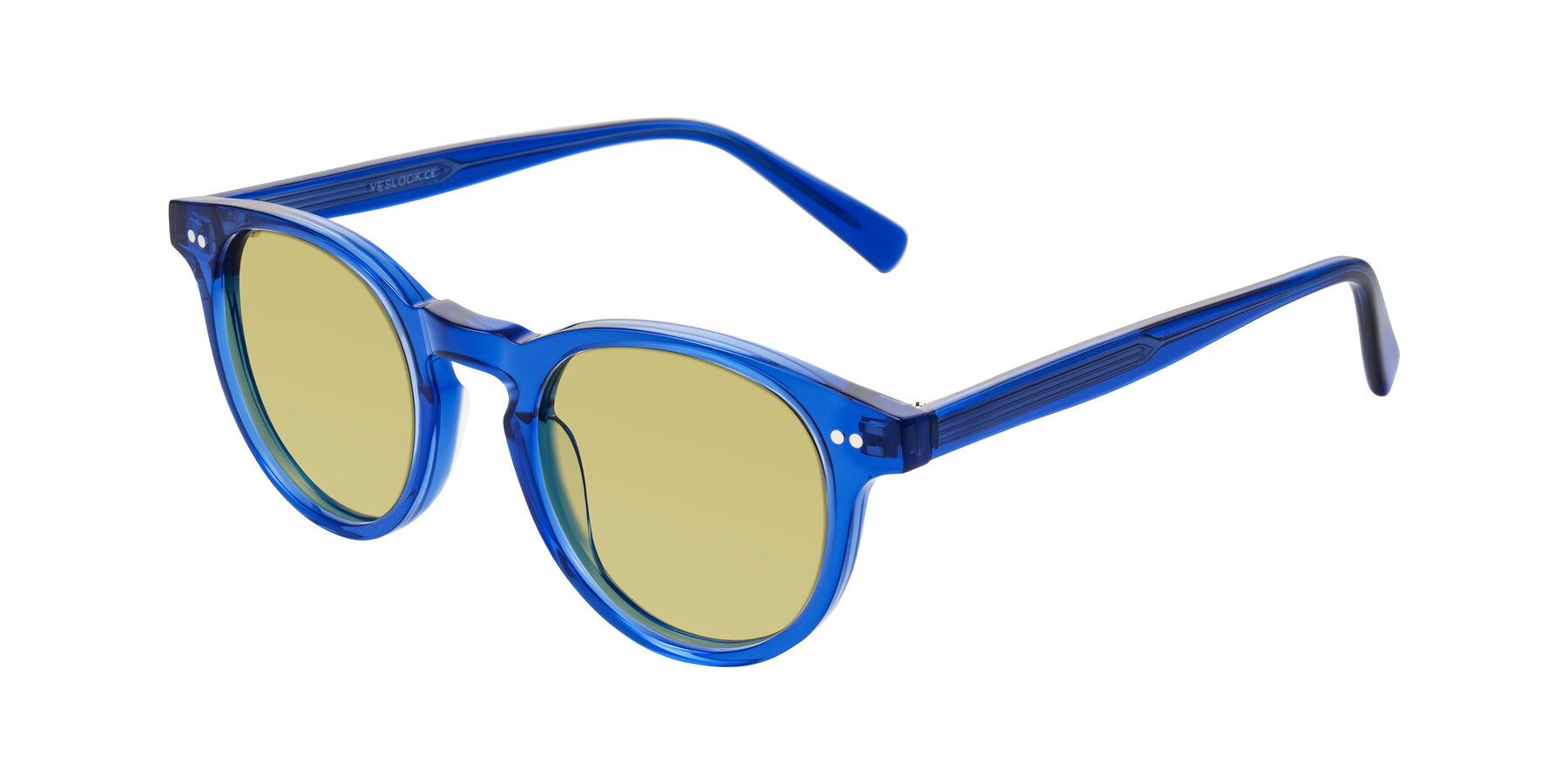 Angle of Ovaldo in Blue with Medium Champagne Tinted Lenses