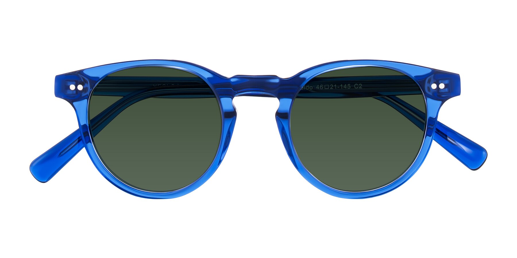 Folded Front of Ovaldo in Blue with Green Tinted Lenses