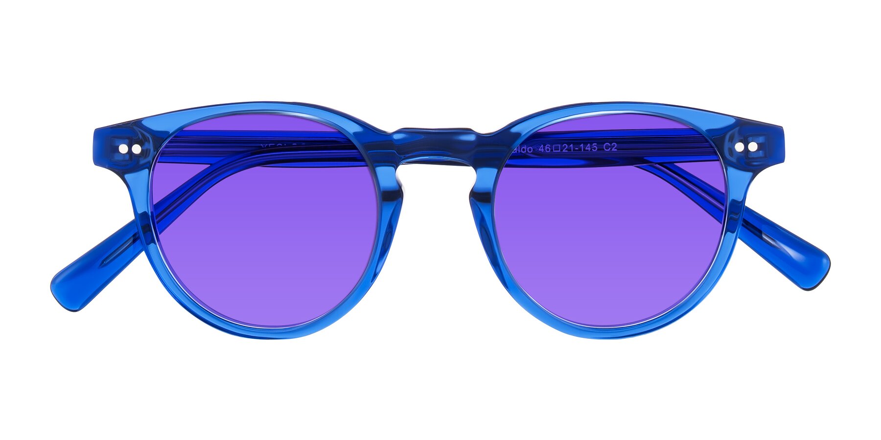 Folded Front of Ovaldo in Blue with Purple Tinted Lenses