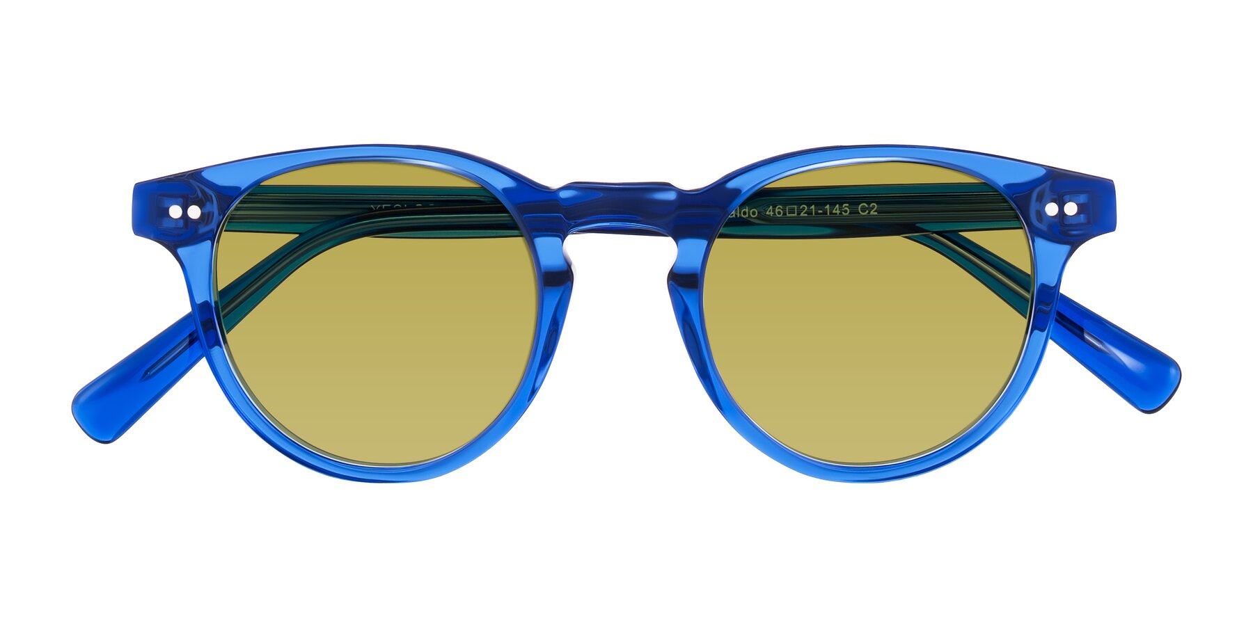 Folded Front of Ovaldo in Blue with Champagne Tinted Lenses
