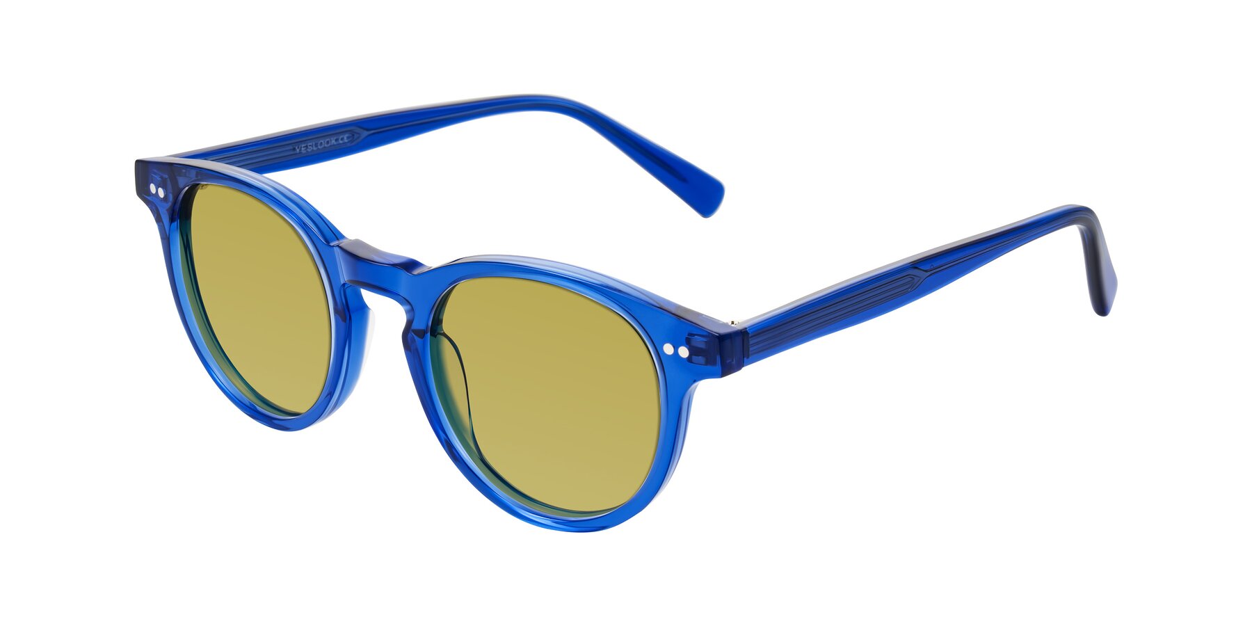 Angle of Ovaldo in Blue with Champagne Tinted Lenses