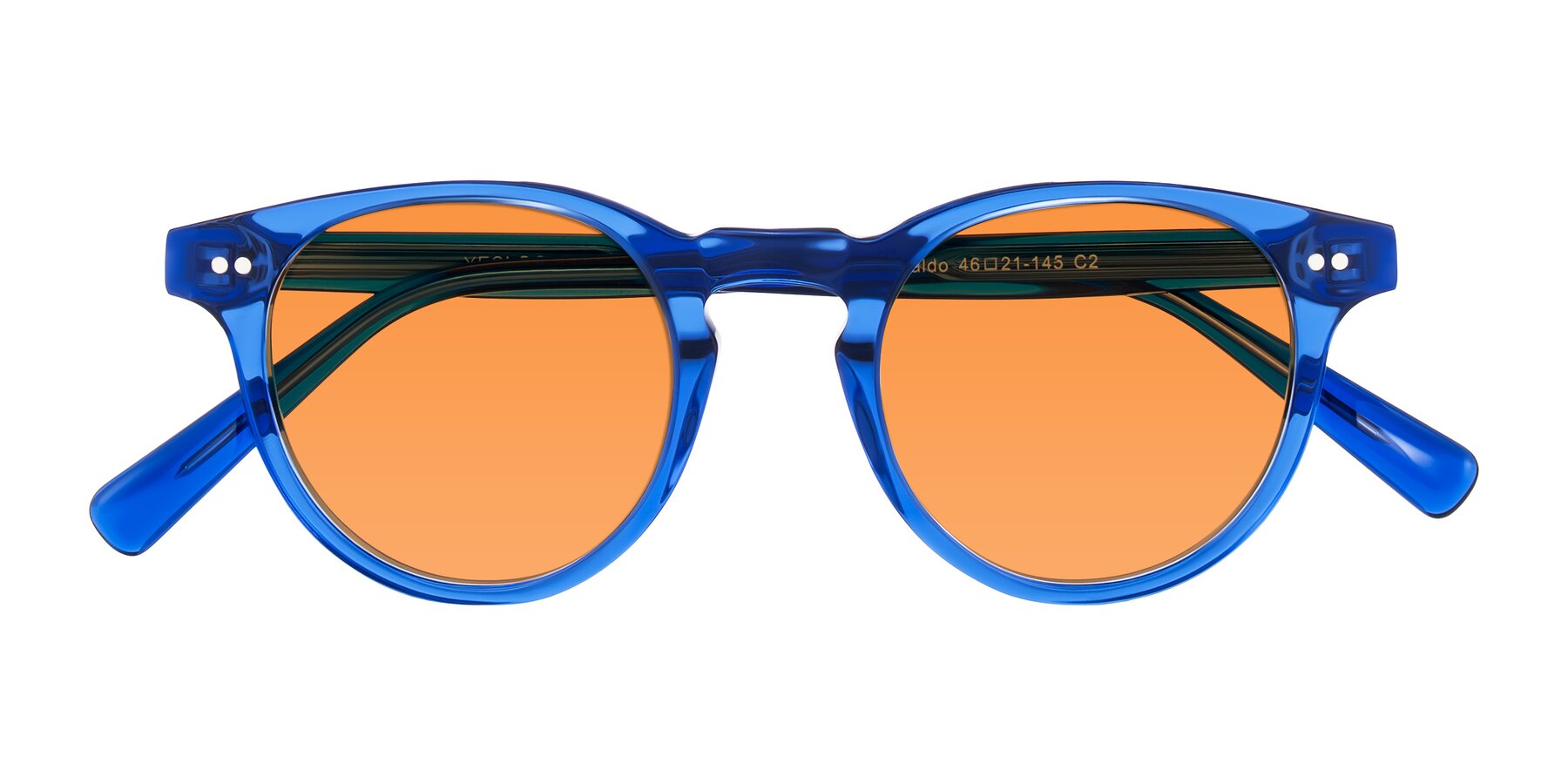 Folded Front of Ovaldo in Blue with Orange Tinted Lenses