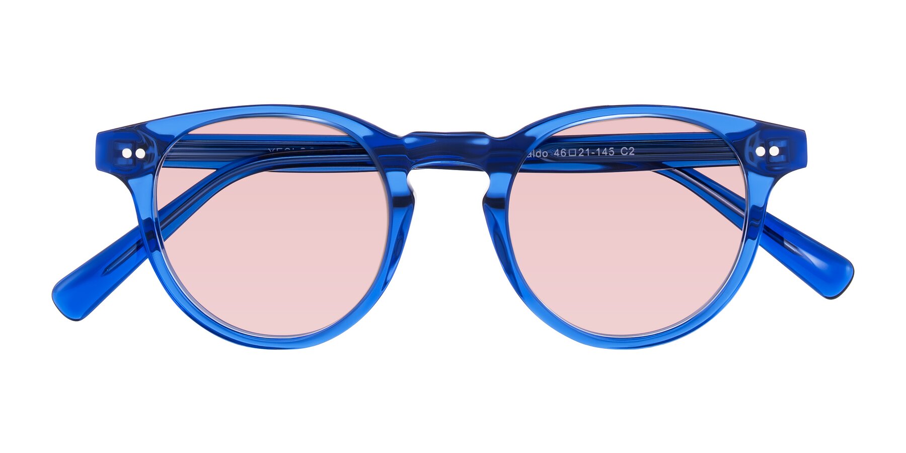 Folded Front of Ovaldo in Blue with Light Garnet Tinted Lenses