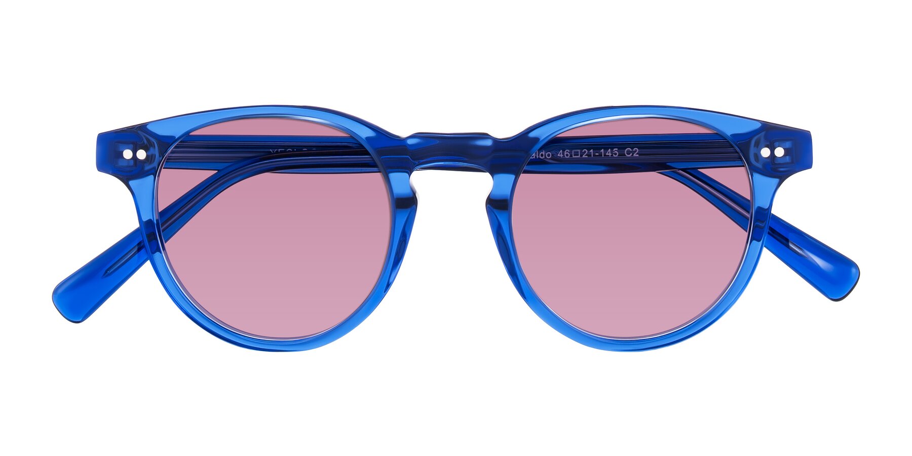 Folded Front of Ovaldo in Blue with Medium Wine Tinted Lenses