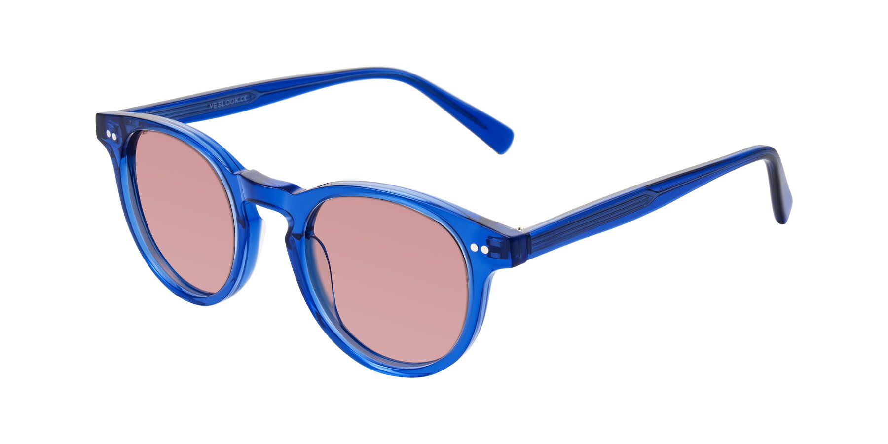Angle of Ovaldo in Blue with Medium Garnet Tinted Lenses