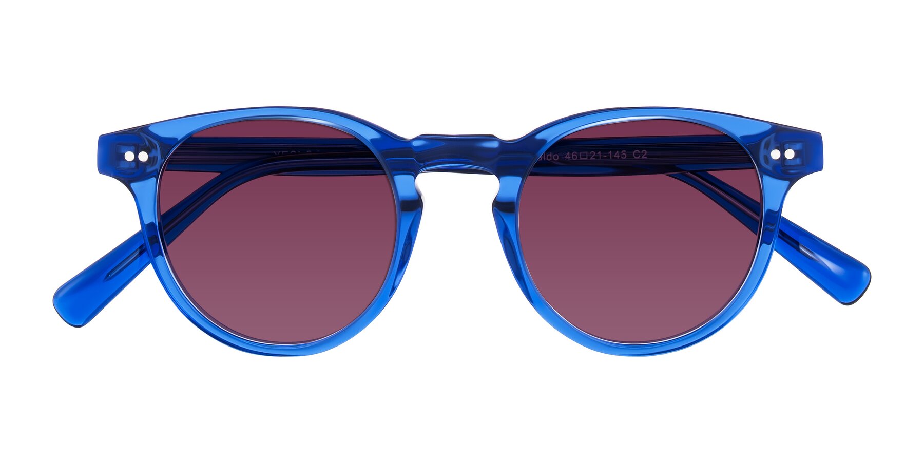 Folded Front of Ovaldo in Blue with Wine Tinted Lenses