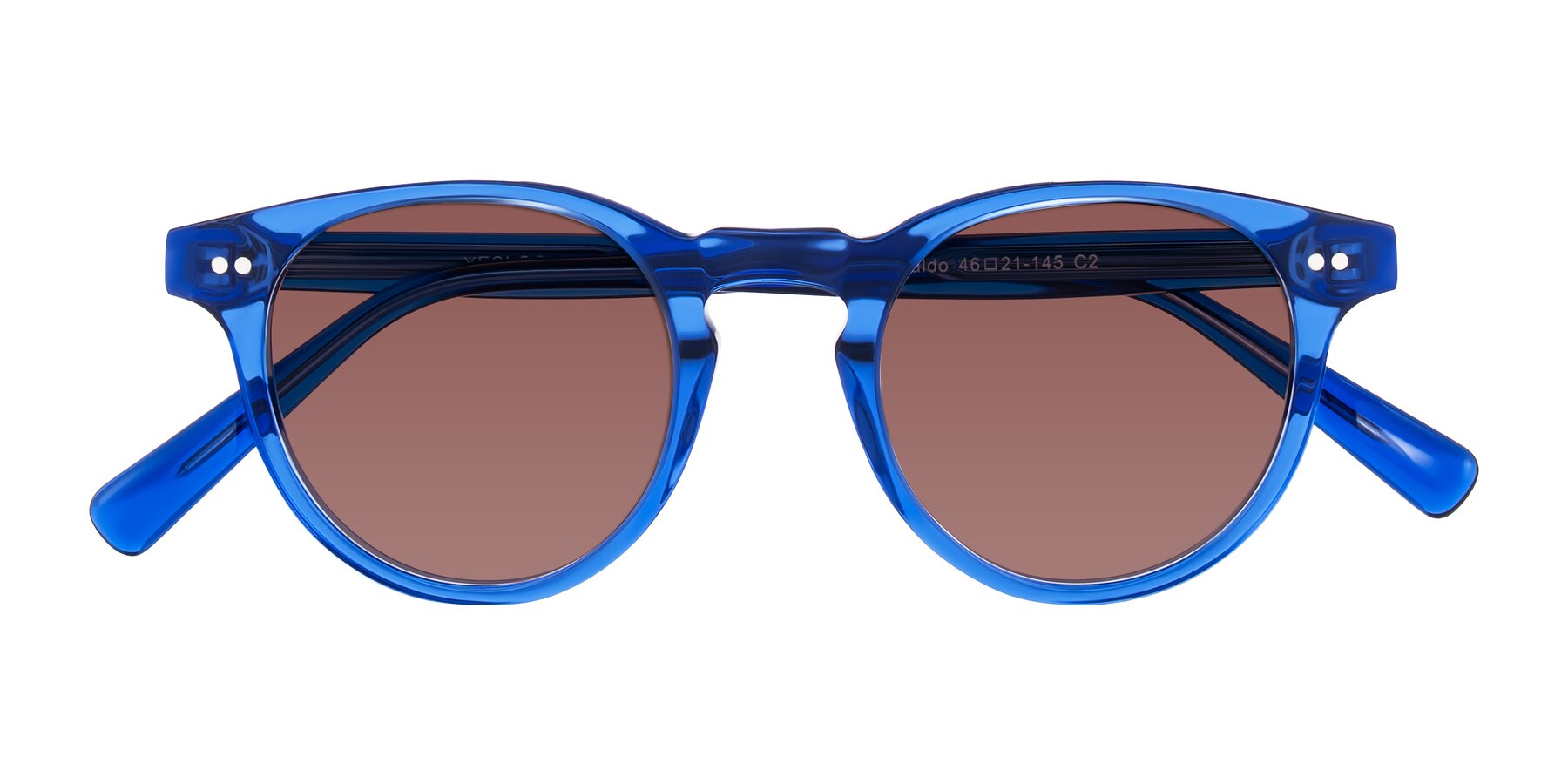 Folded Front of Ovaldo in Blue with Garnet Tinted Lenses