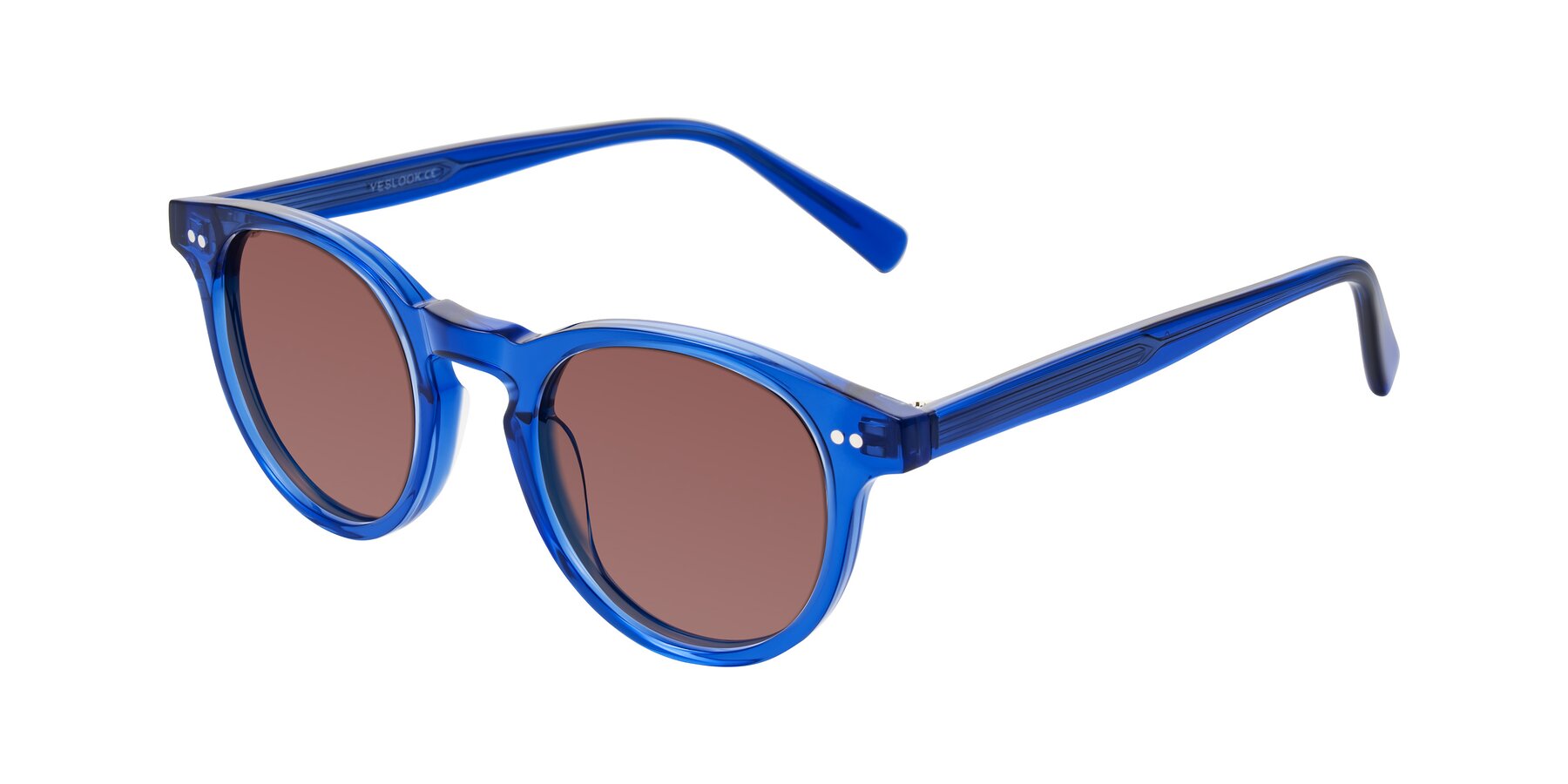 Angle of Ovaldo in Blue with Garnet Tinted Lenses
