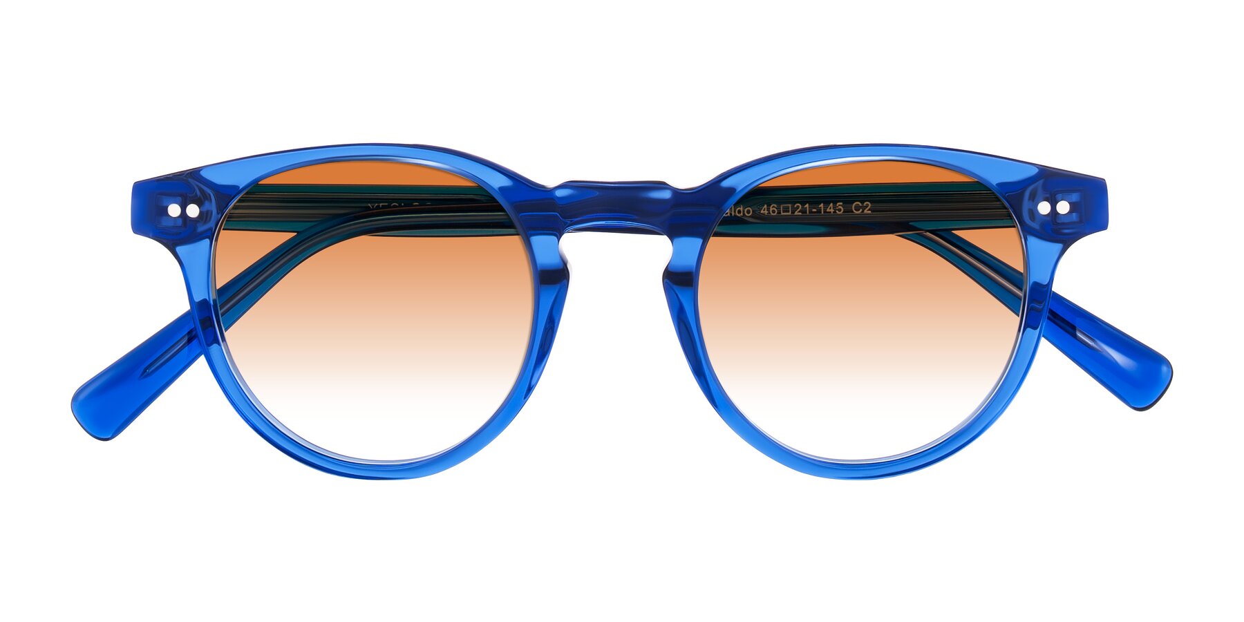 Folded Front of Ovaldo in Blue with Orange Gradient Lenses