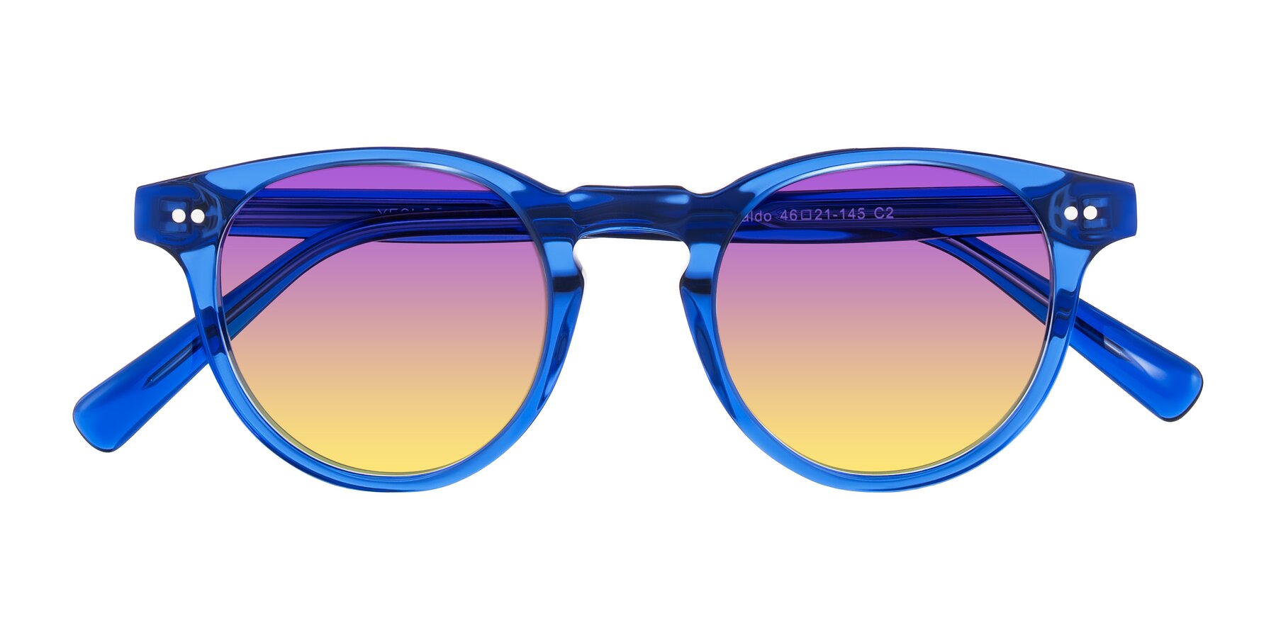 Folded Front of Ovaldo in Blue with Purple / Yellow Gradient Lenses