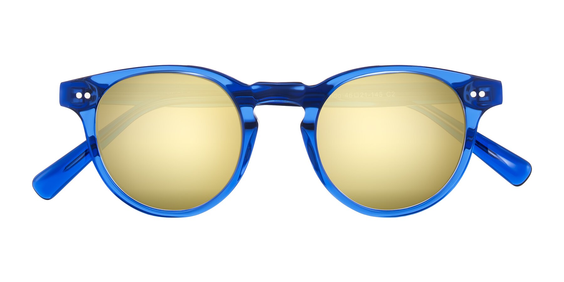 Folded Front of Ovaldo in Blue with Gold Mirrored Lenses
