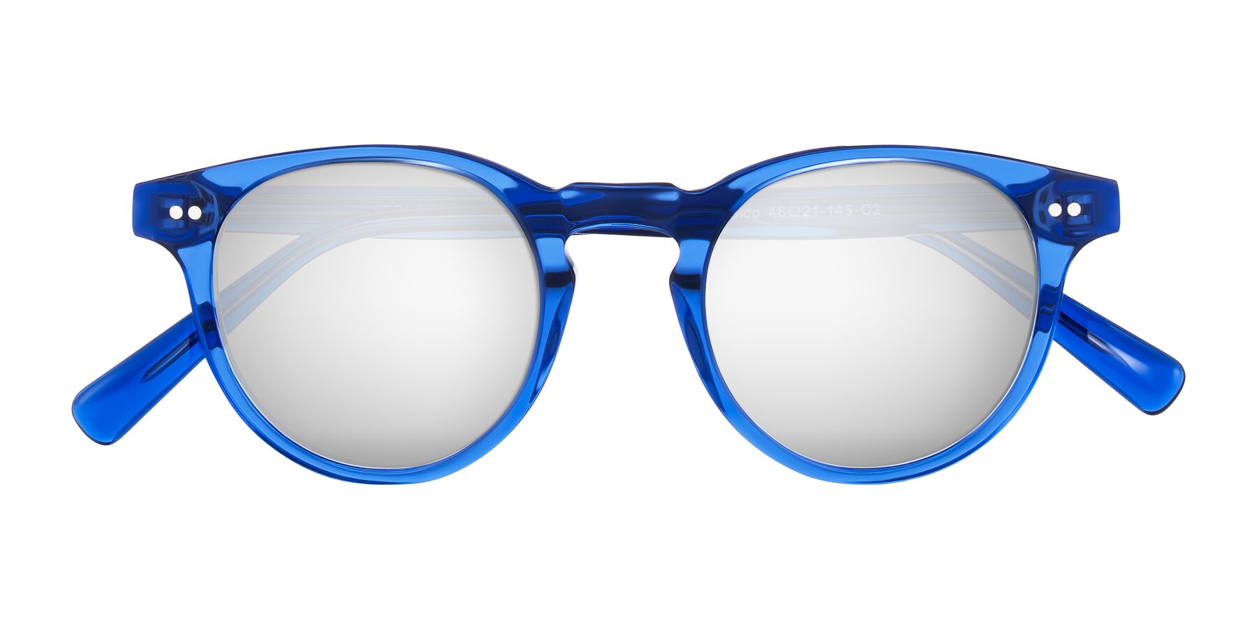 Folded Front of Ovaldo in Blue with Silver Mirrored Lenses