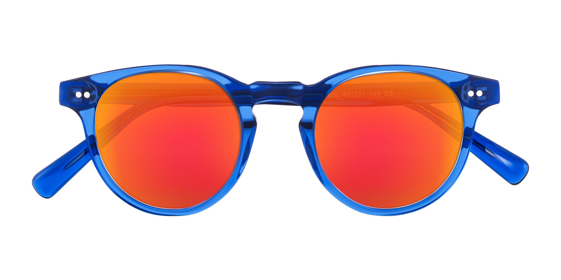 Folded Front of Ovaldo in Blue with Red Gold Mirrored Lenses